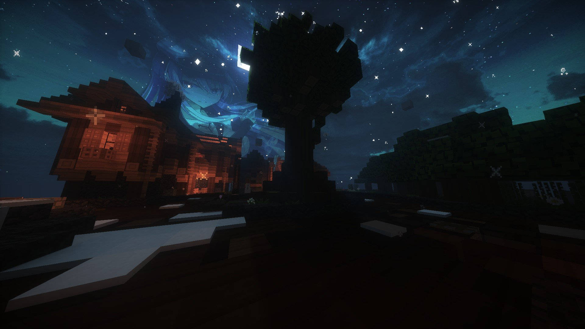 Minecraft Estetisk Himmel Om Natten Bakgrunner