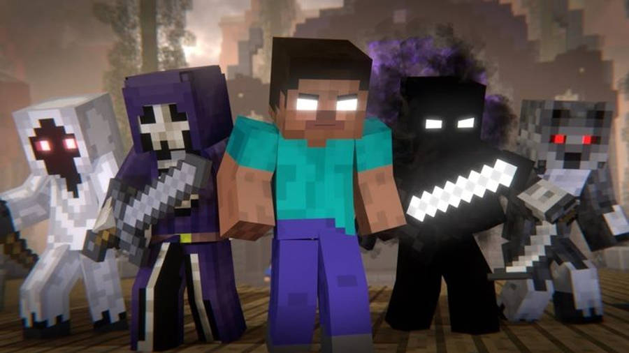 Minecraft Herobrine med monstre og enhet Bakgrunner