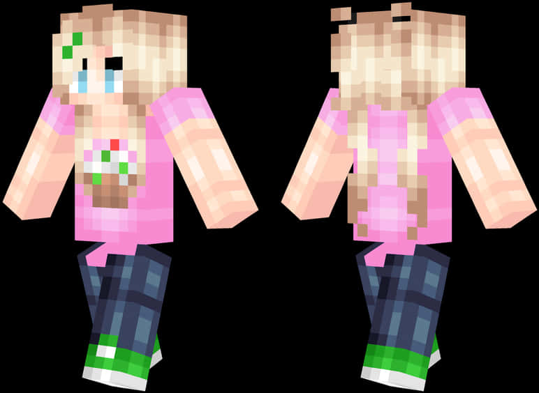 Minecraft Skin Jente med rosa topp og blå jeans Bakgrunner