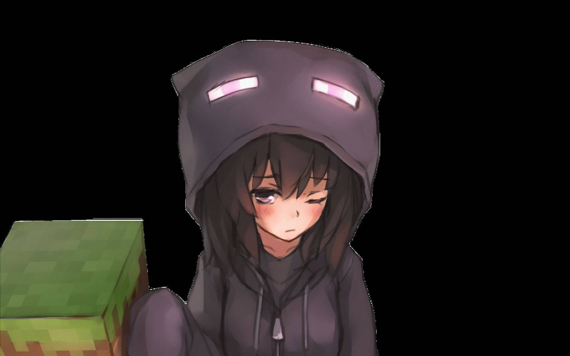 Minecraft søt anime-jente PFP Bakgrunner