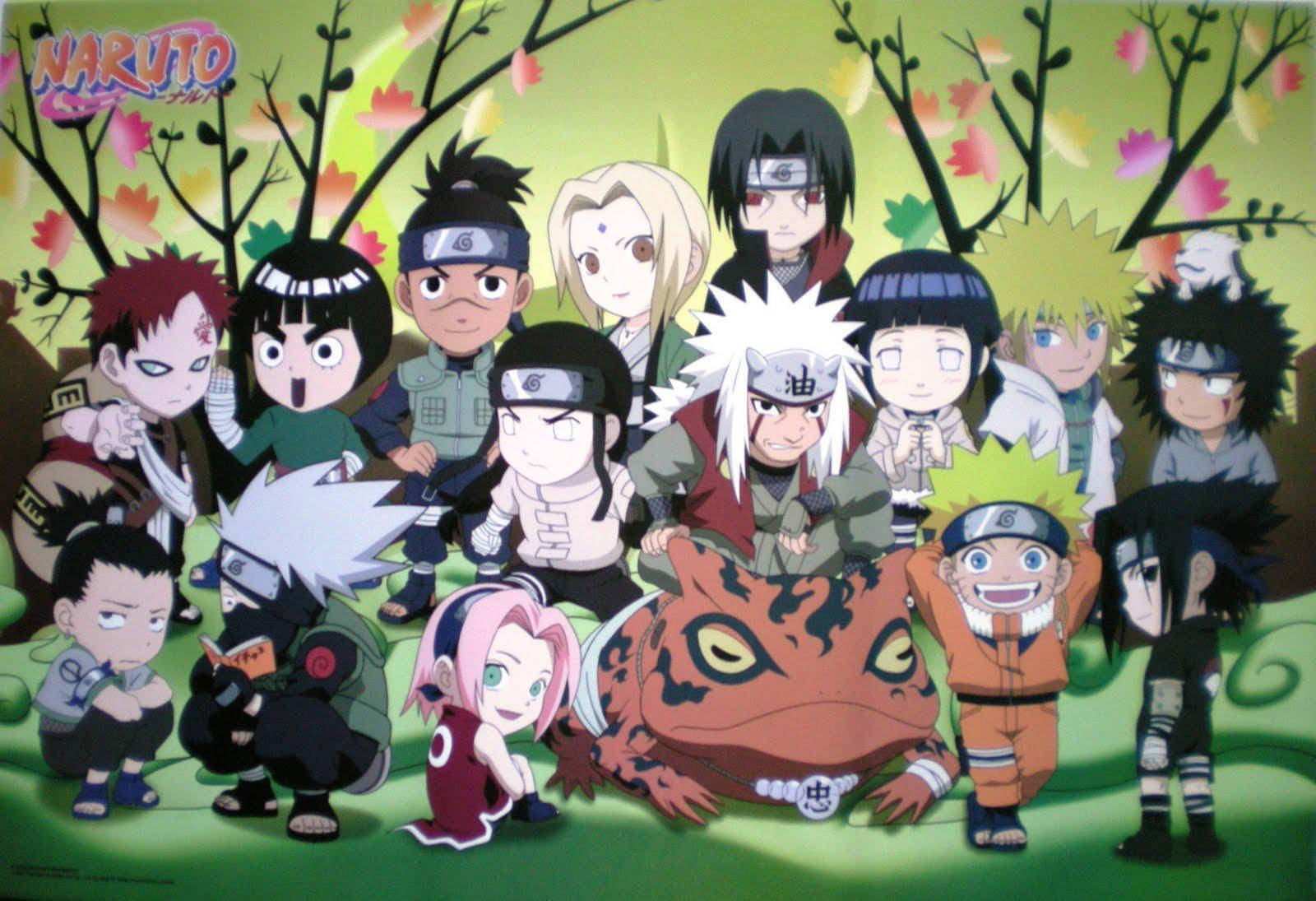 Mini Naruto-karakterer Anime Cover Bakgrunner