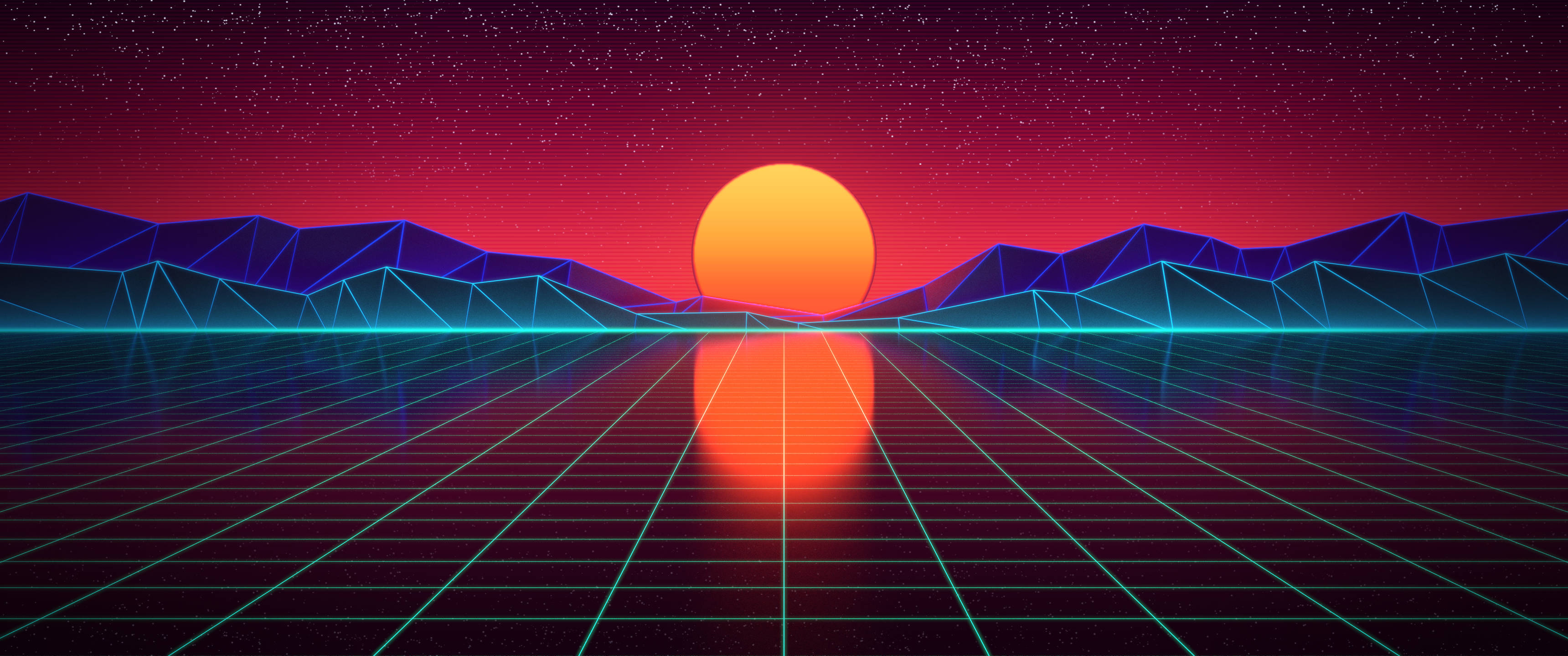 Minimalistisk synthwave-landskap i 3440x1440 Bakgrunner