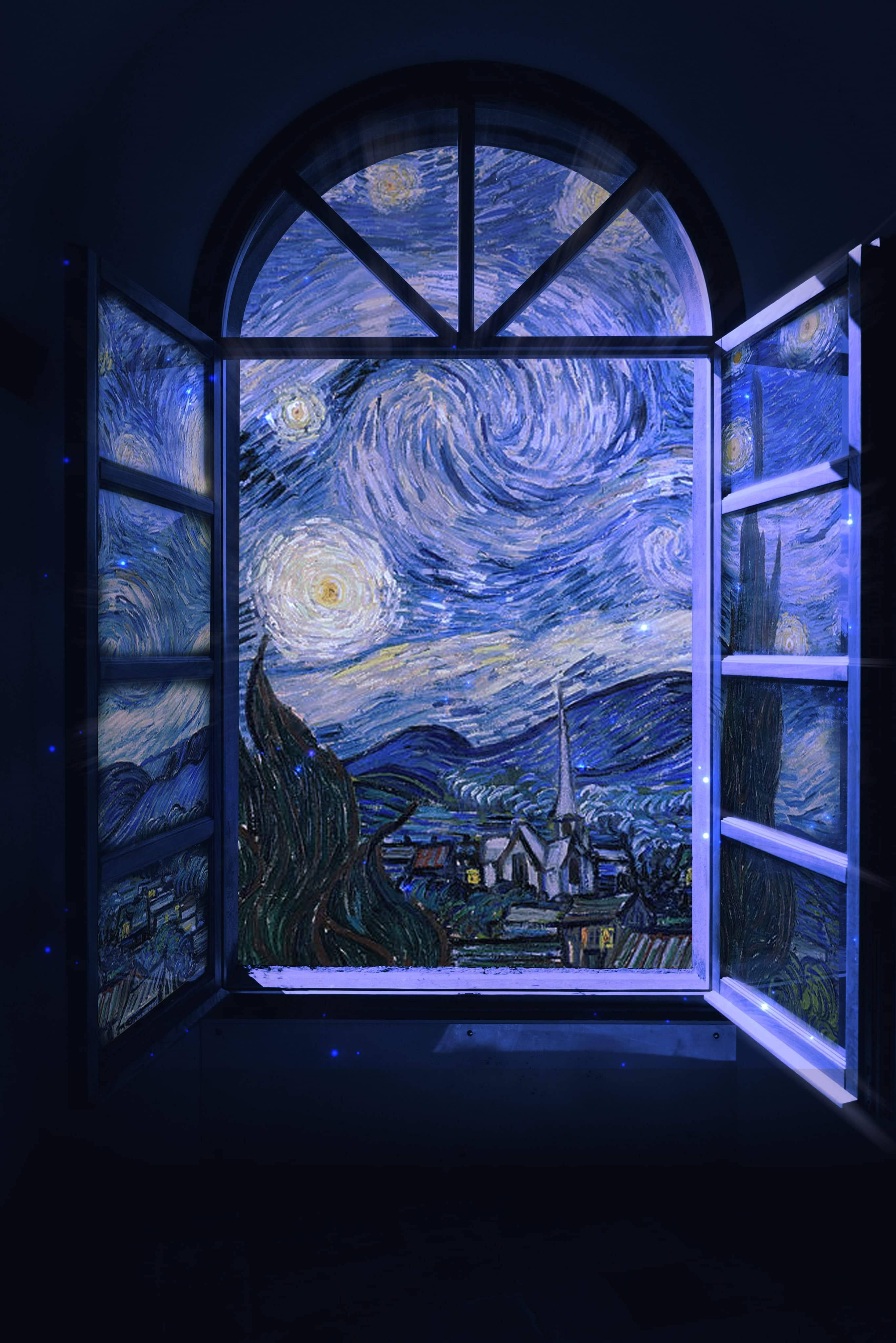Mixed media Van Gogh Stjernenatt vindu Bakgrunner