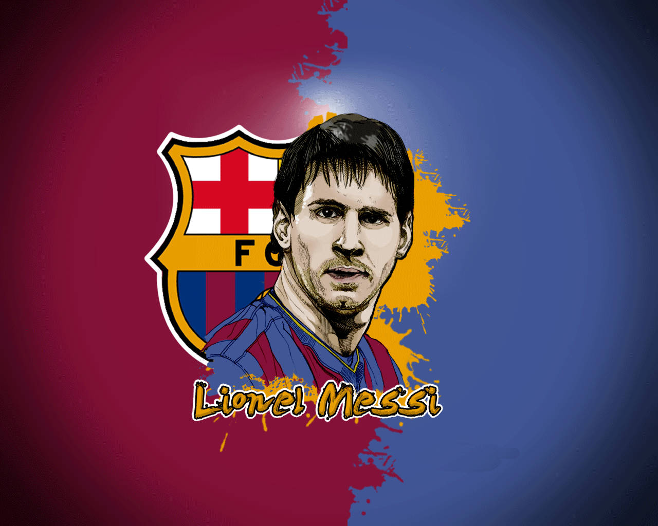 Lionel Messi med FC Barcelona-logo digital kunst bakgrunnsbilde