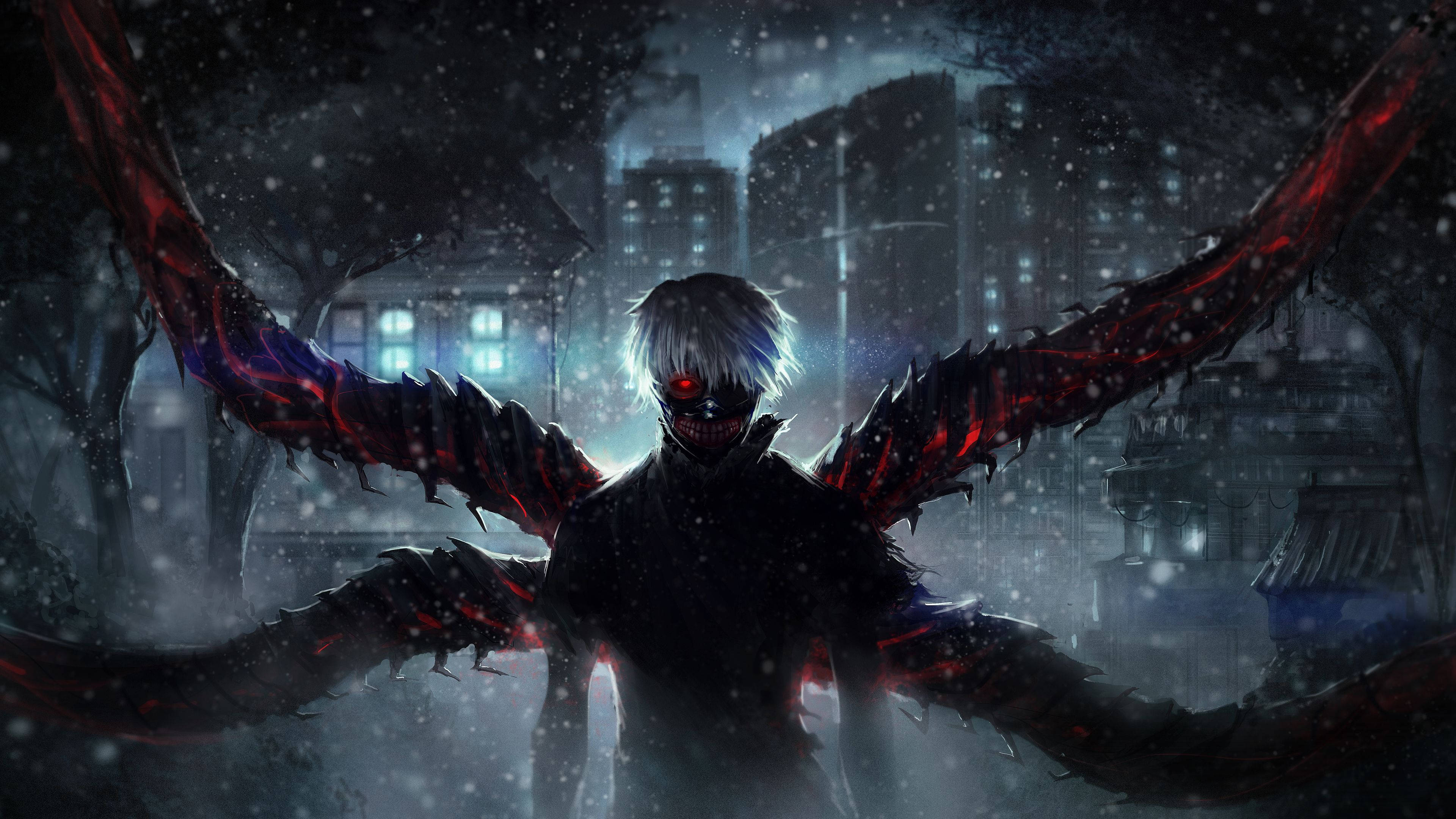 Mørk anime-estetikk med Kaneki på skrivebordet Bakgrunner