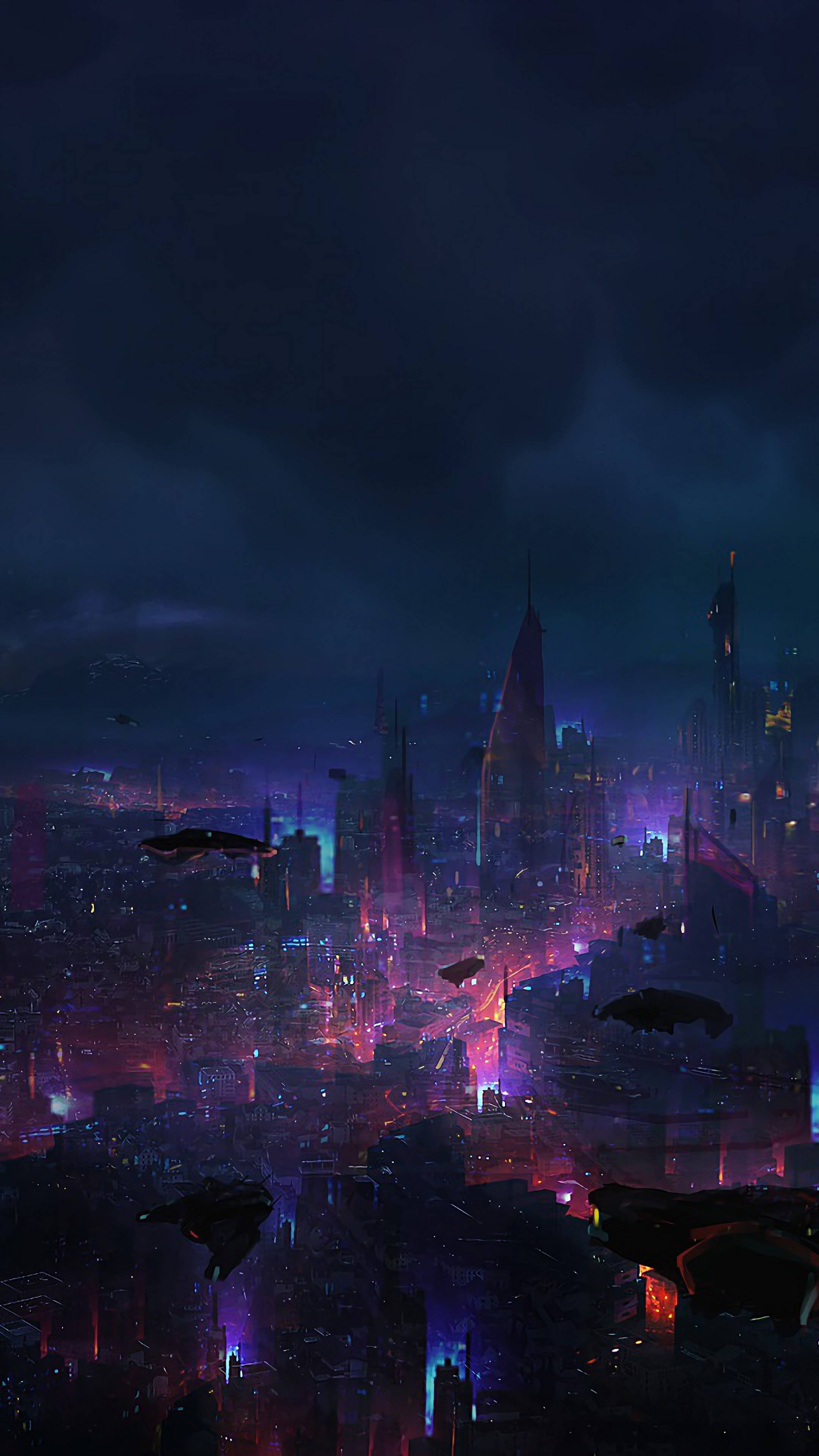 Mørk futuristisk bylandskap Cyberpunk iPhone X Bakgrunner