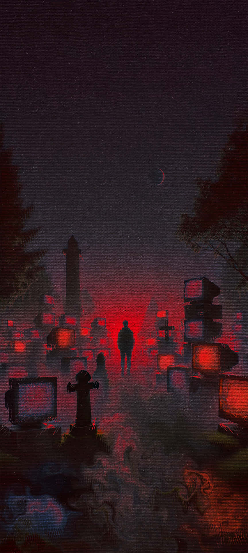 Apple,mørk bakgrunn,kirkegård kunst,skrekk bakgrunn,silhuett natt,rød glød kunst,gravlund estetikk,skummel mørk kunst,mørk fantasy,mysterium bakgrunn,natt kunst,mørk estetikk,retro tech,dystopisk,rød og svart,silhuett,cyberpunk,vintage tv,stemningsfull natt,digital kunst — Mørk estetikk GIF Bakgrunner