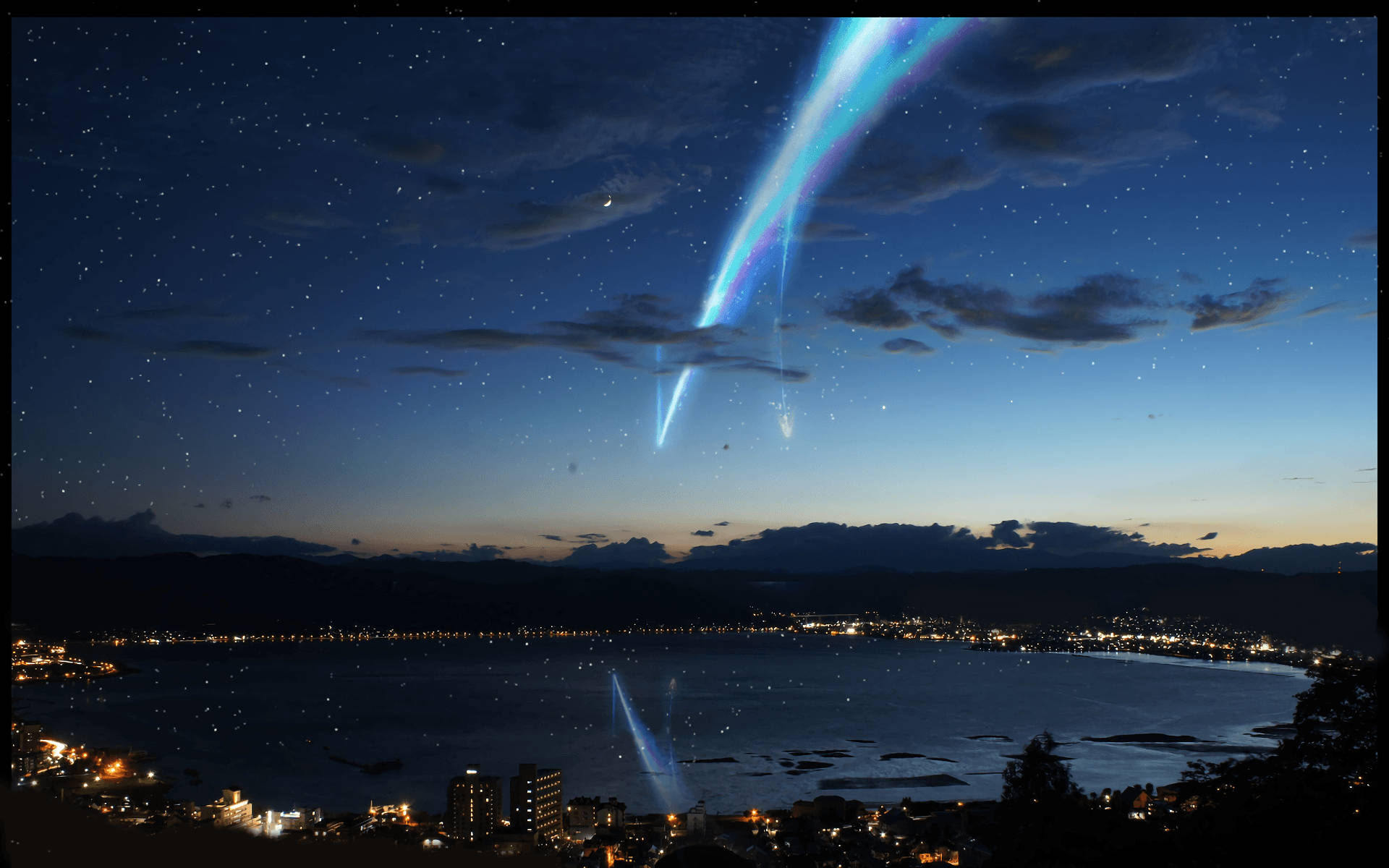Mørk nattehimmel anime landskap Bakgrunner