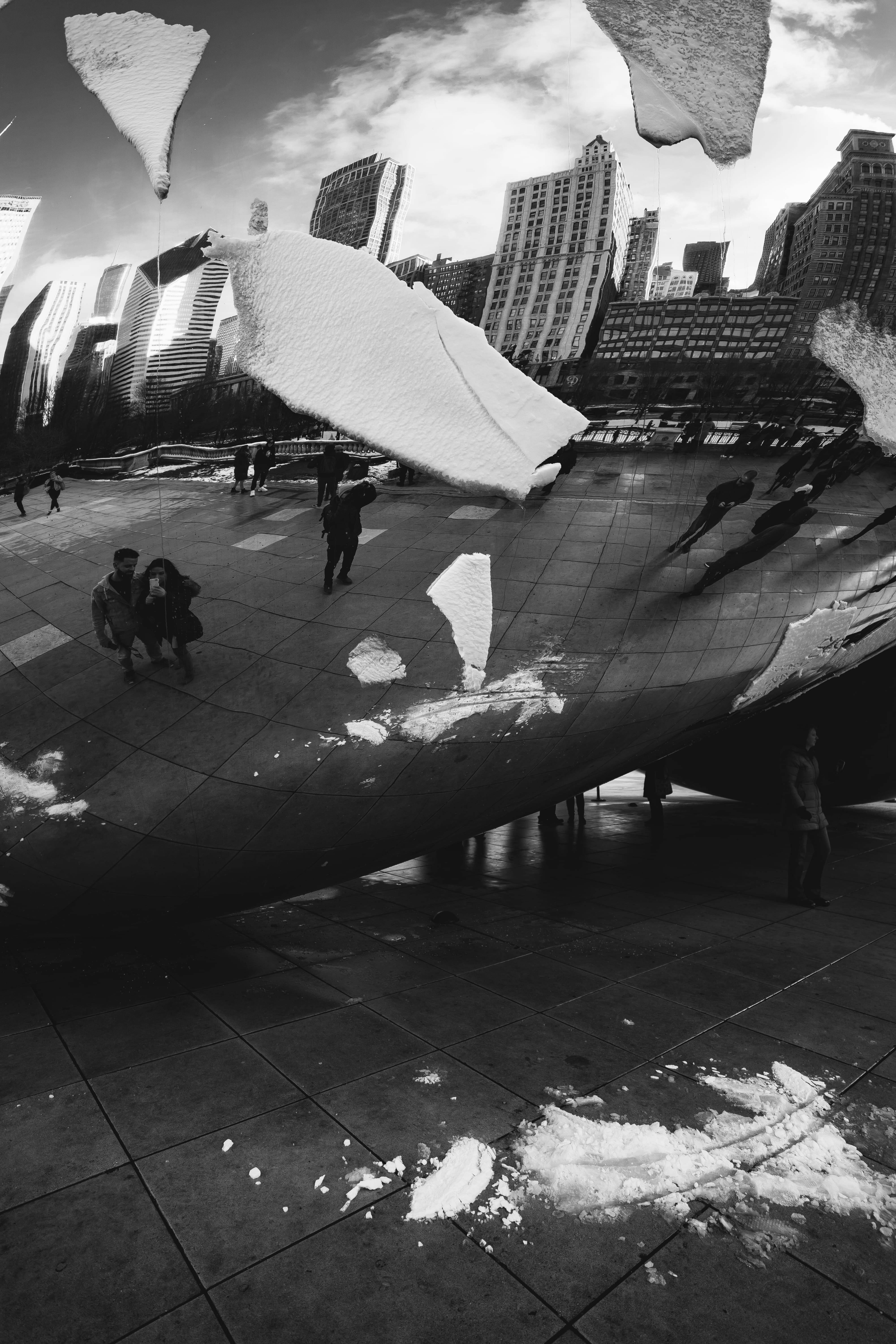 Monokrom The Bean Chicago med snø Bakgrunner