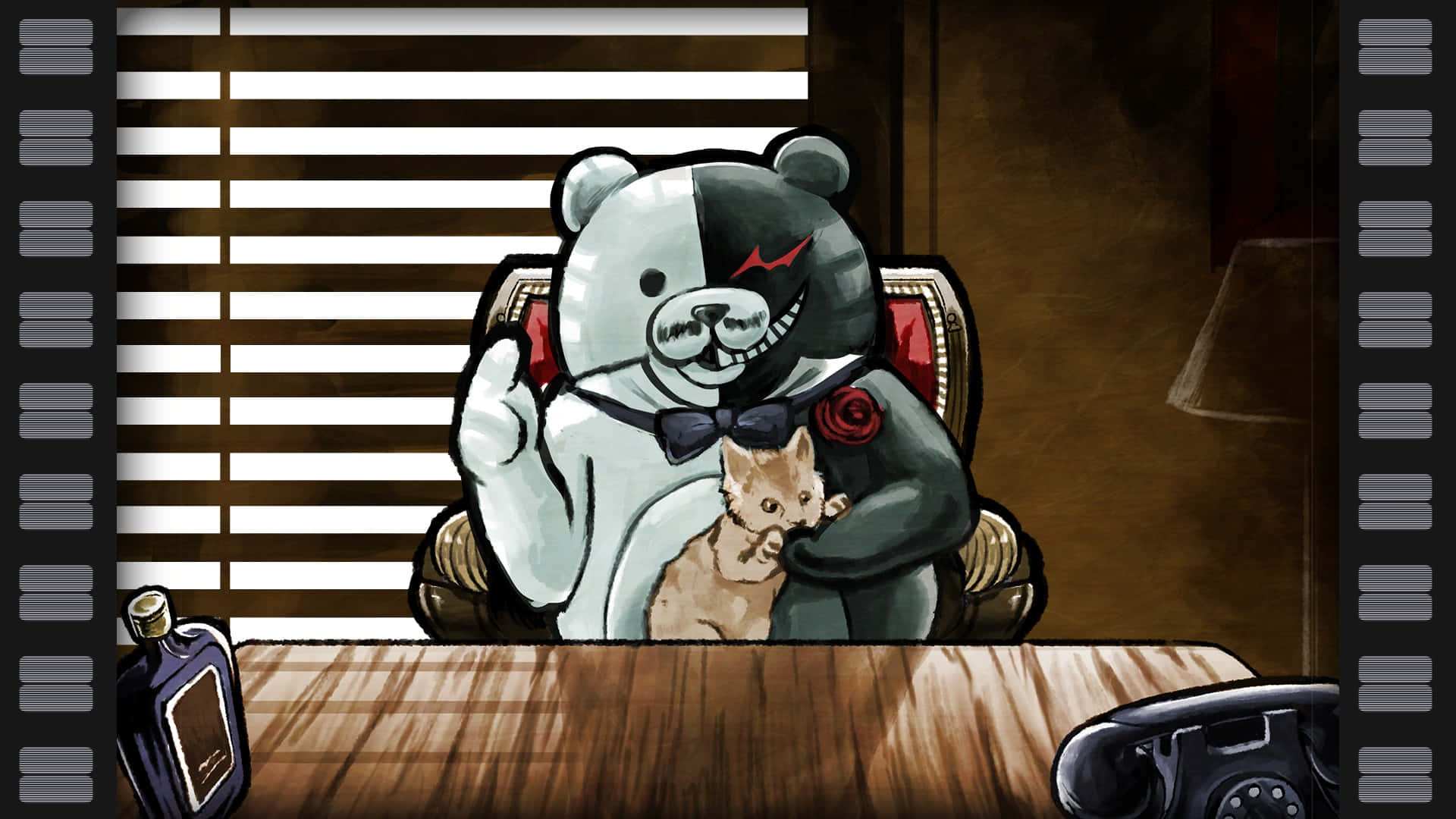 Monokuma med en katt Bakgrunner