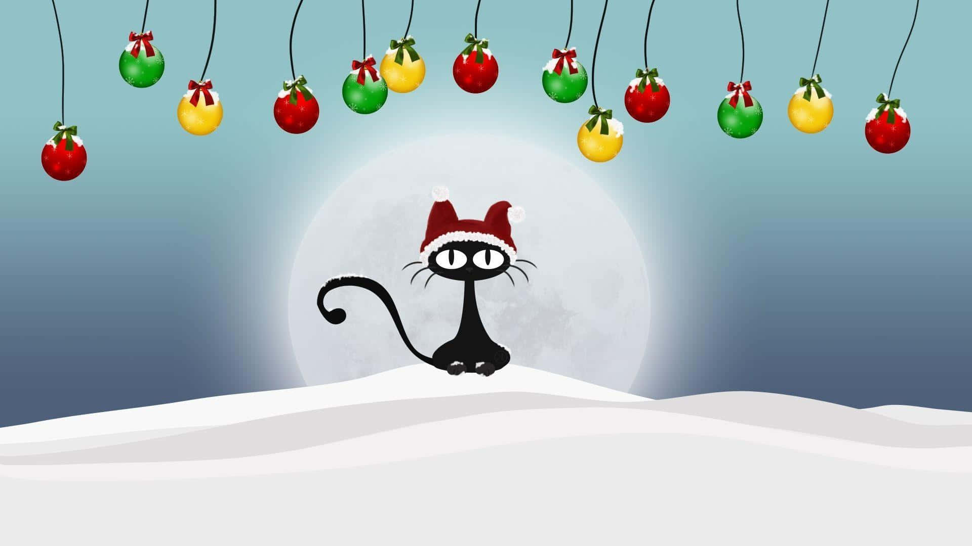 Morsom julezoom-bakgrunn med svart tegneseriekatt Bakgrunner