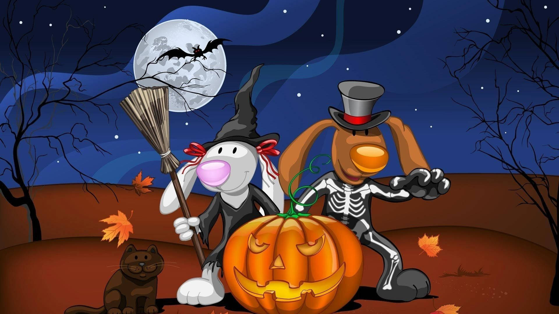 Morsomme kaniner tegneserie Halloween Bakgrunner