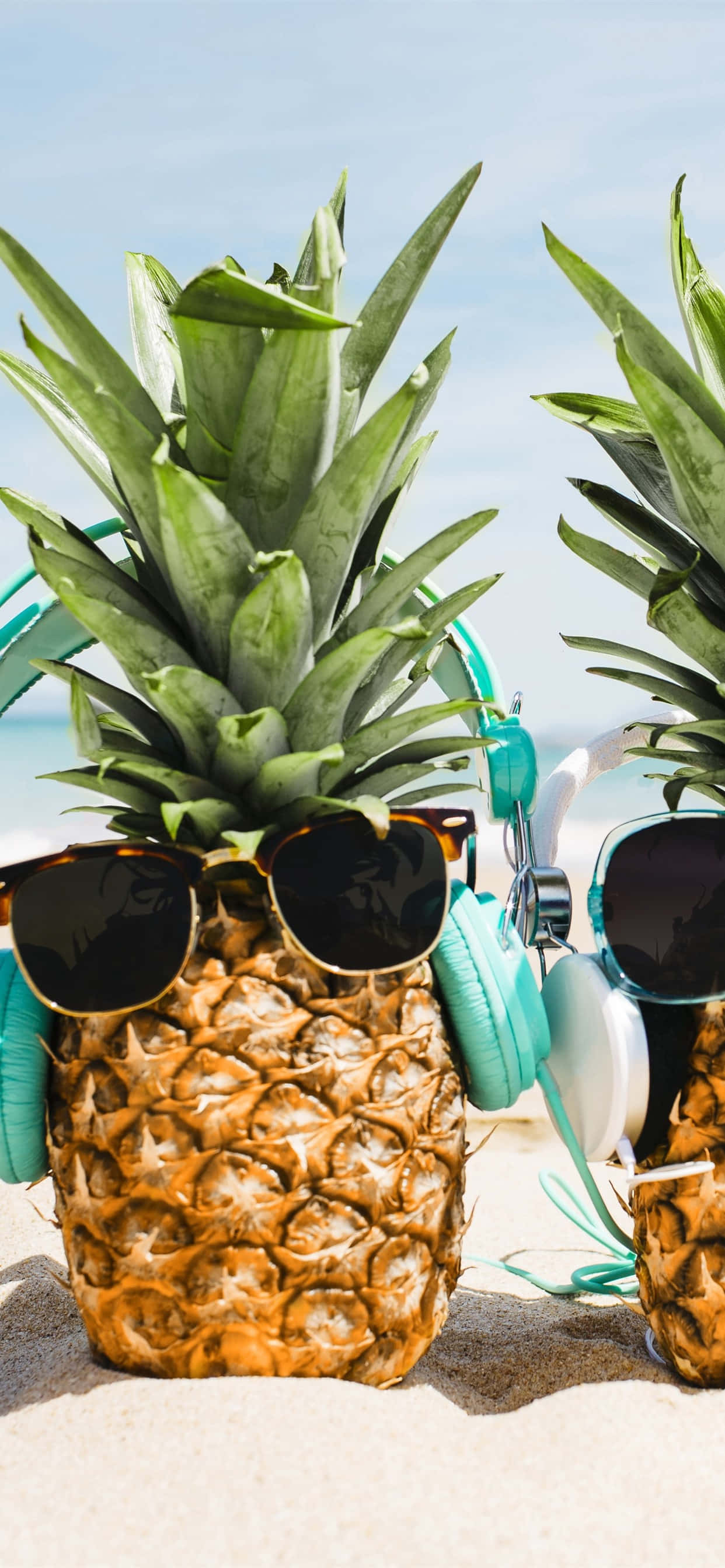 Morsomt strandbilde av ananas med solbriller Bakgrunner