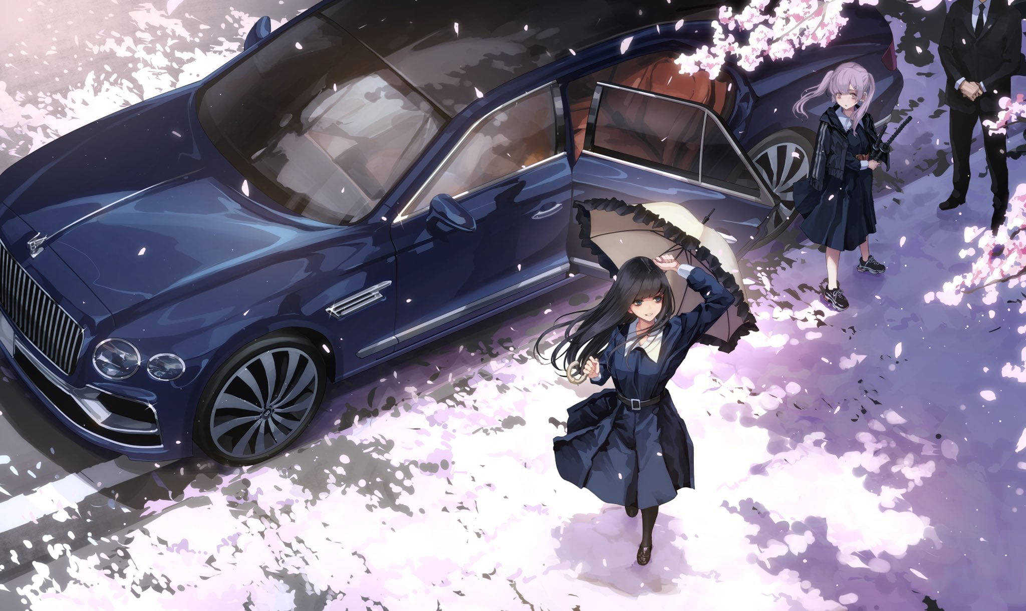 Mørkeblå luksuriøs anime-bil Bakgrunner