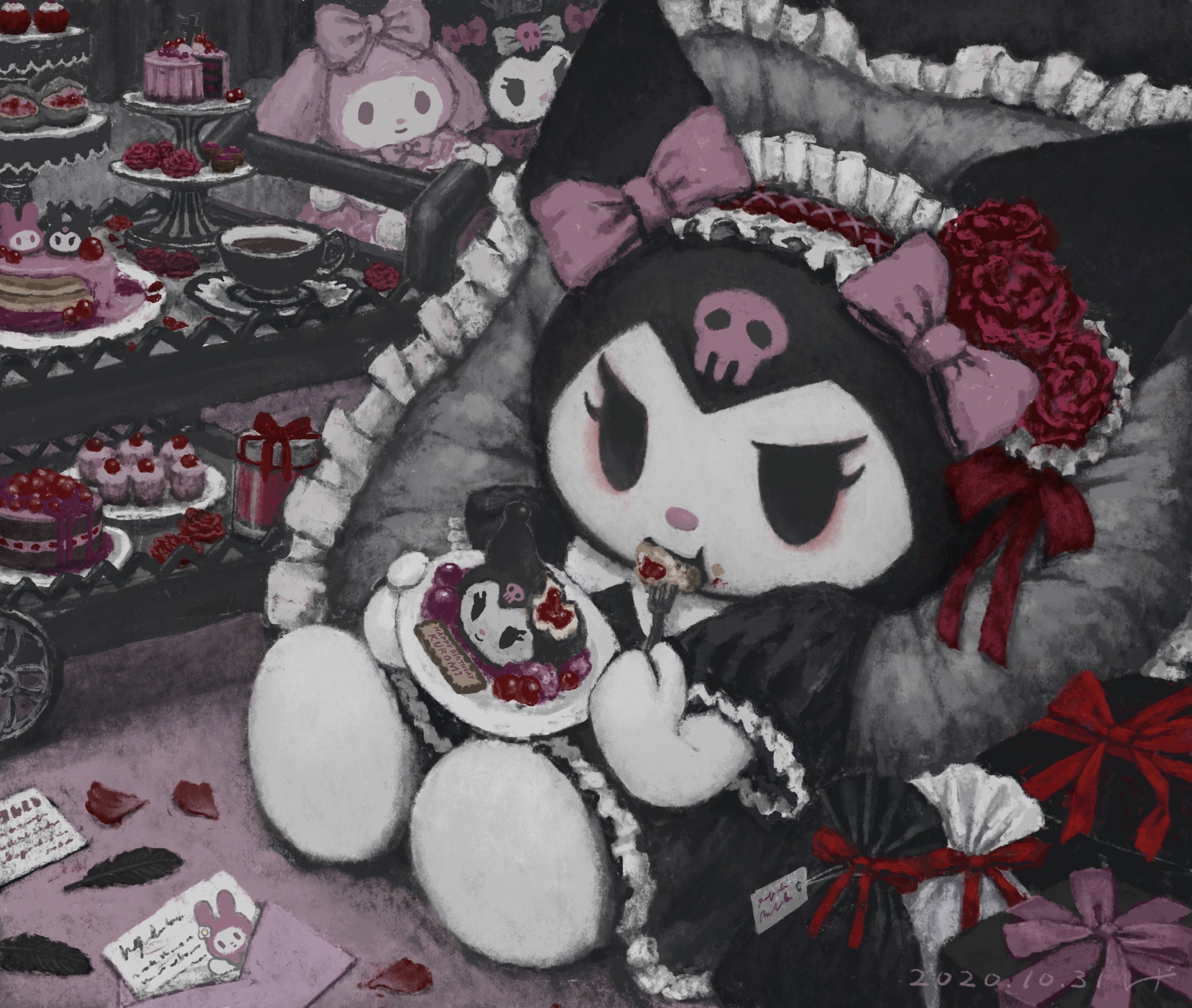 My Melody Kuromi Søt Kunstverk Bakgrunner