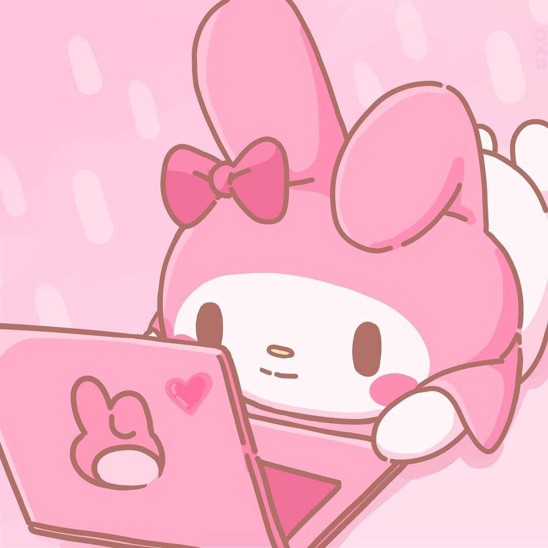 My Melody med rosa bærbar PC PFP Bakgrunner