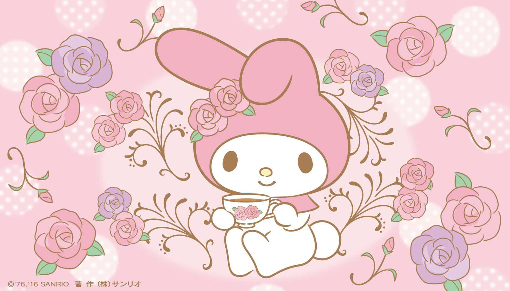 My Melody skrivebord rosa og lilla blomster Bakgrunner