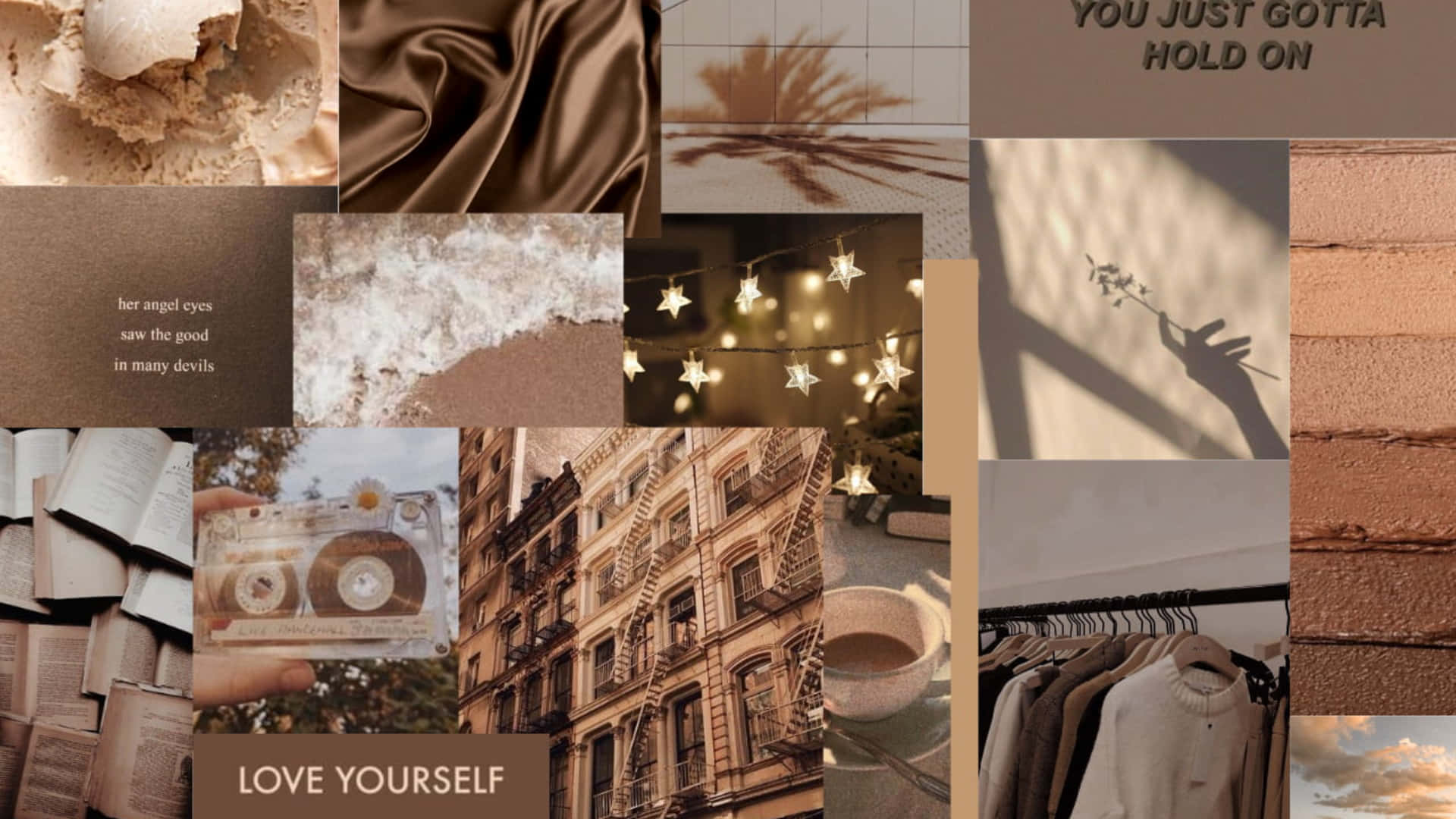 Myk brun estetisk collage for skrivebord Bakgrunner