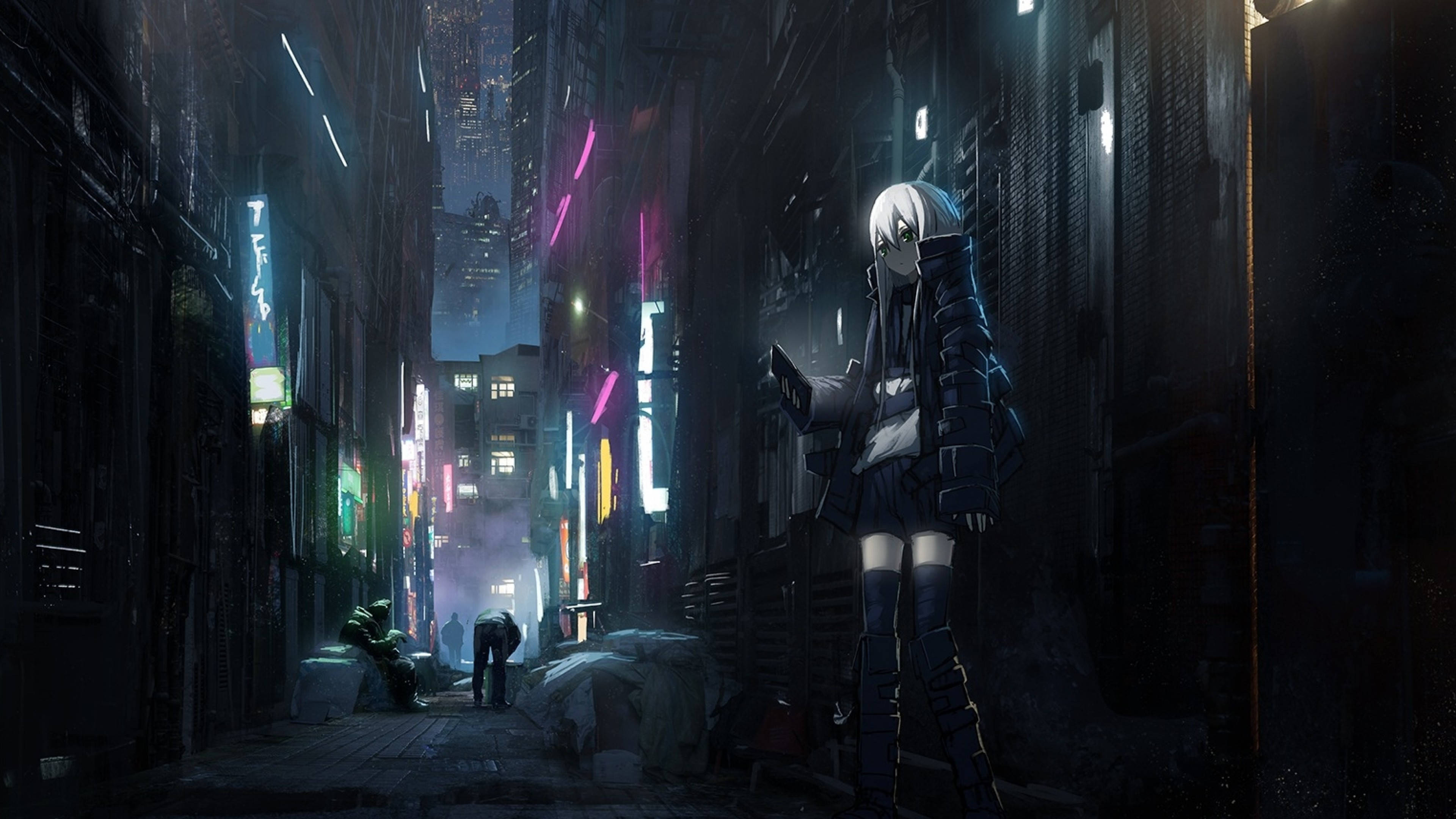 Mystisk anime mørkt bylandskap Bakgrunner