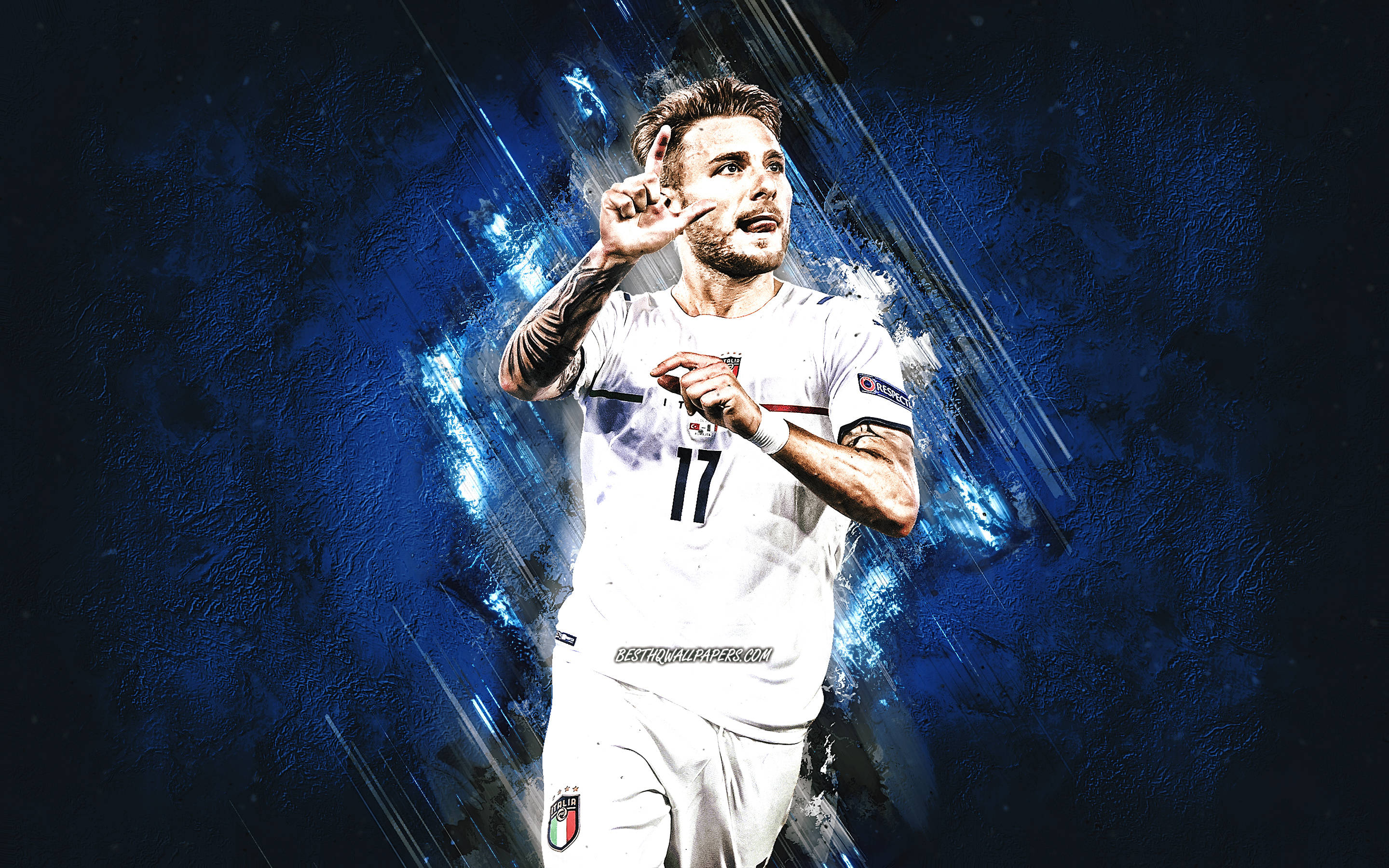 Nærbilde av Ciro Immobile fokusert på kampen Bakgrunner