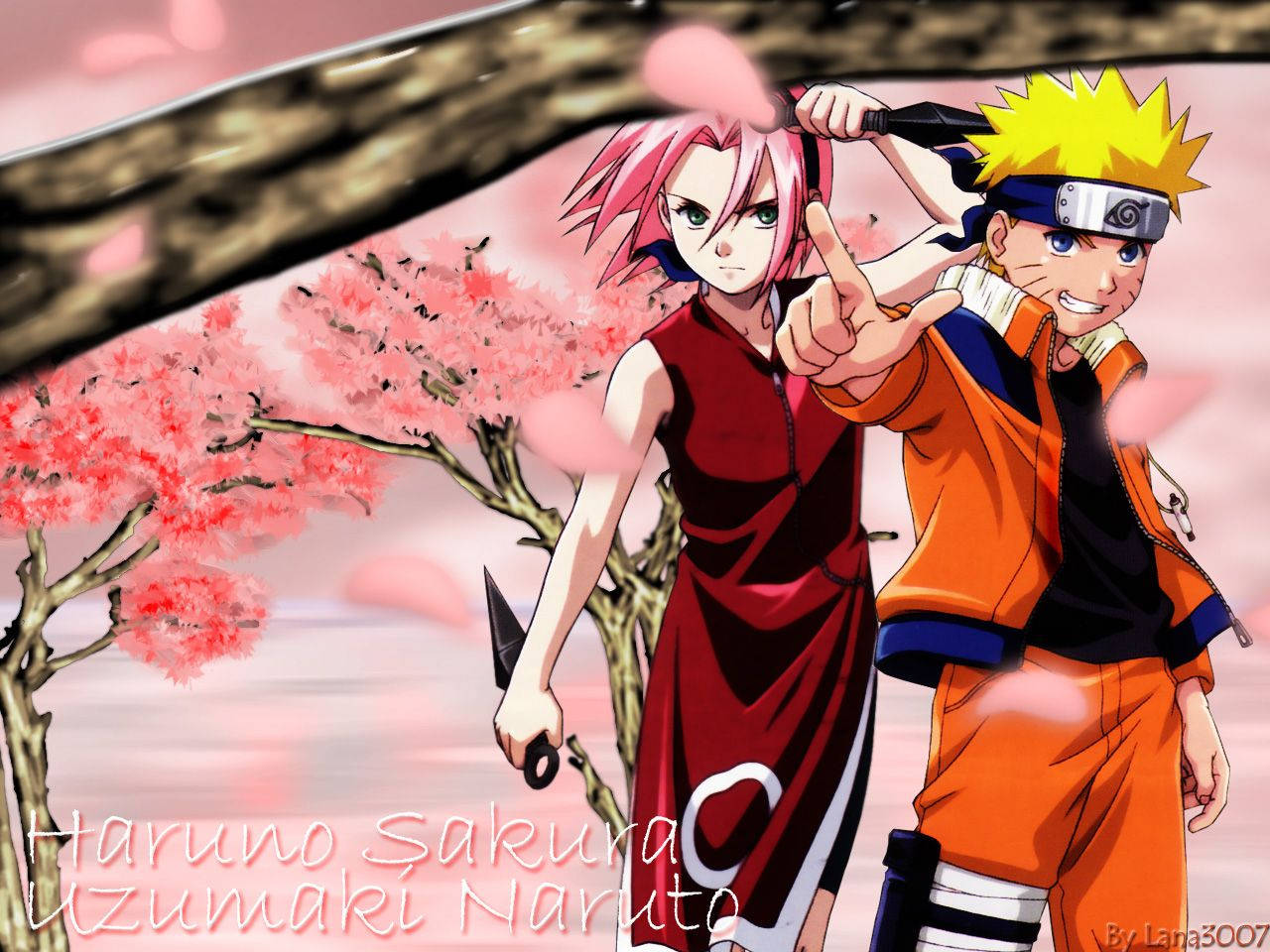 Naruto Anime Sakura Kraftfull Duo Bakgrunner