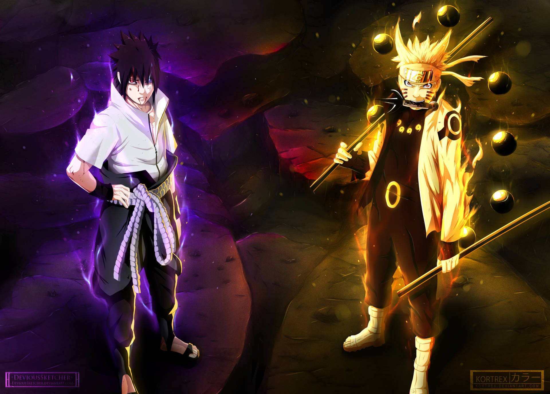 Naruto-karakterene Sasuke og Uzumaki Bakgrunner
