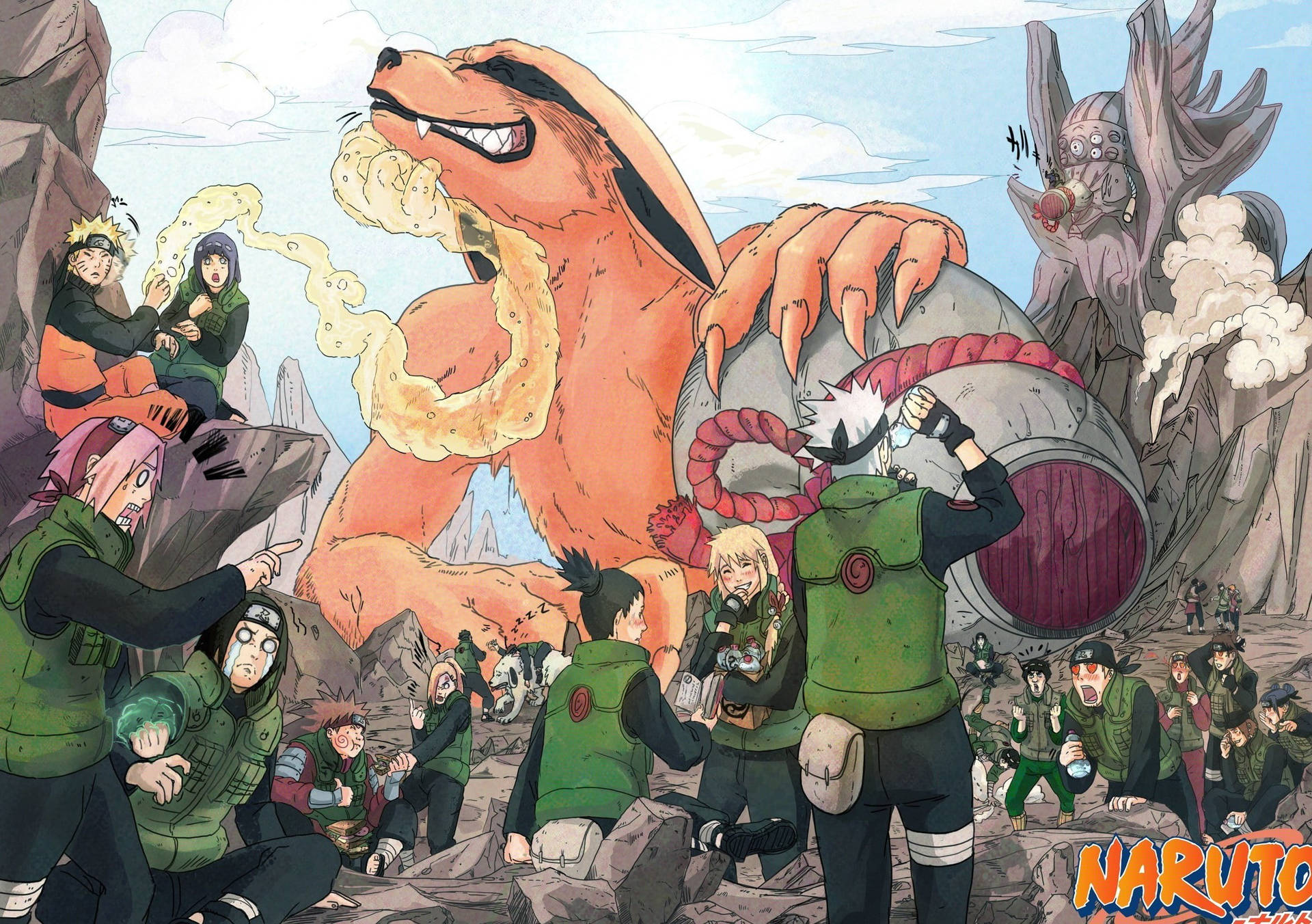 Naruto Live Kurama stående over karakterene