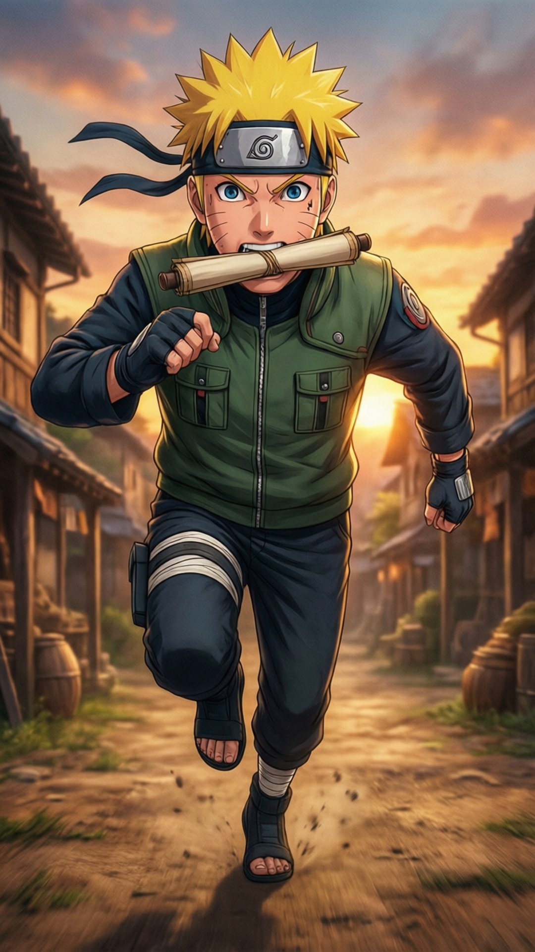 Naruto løper med en skriftrull i aksjon. — Naruto telefon GIF Bakgrunner