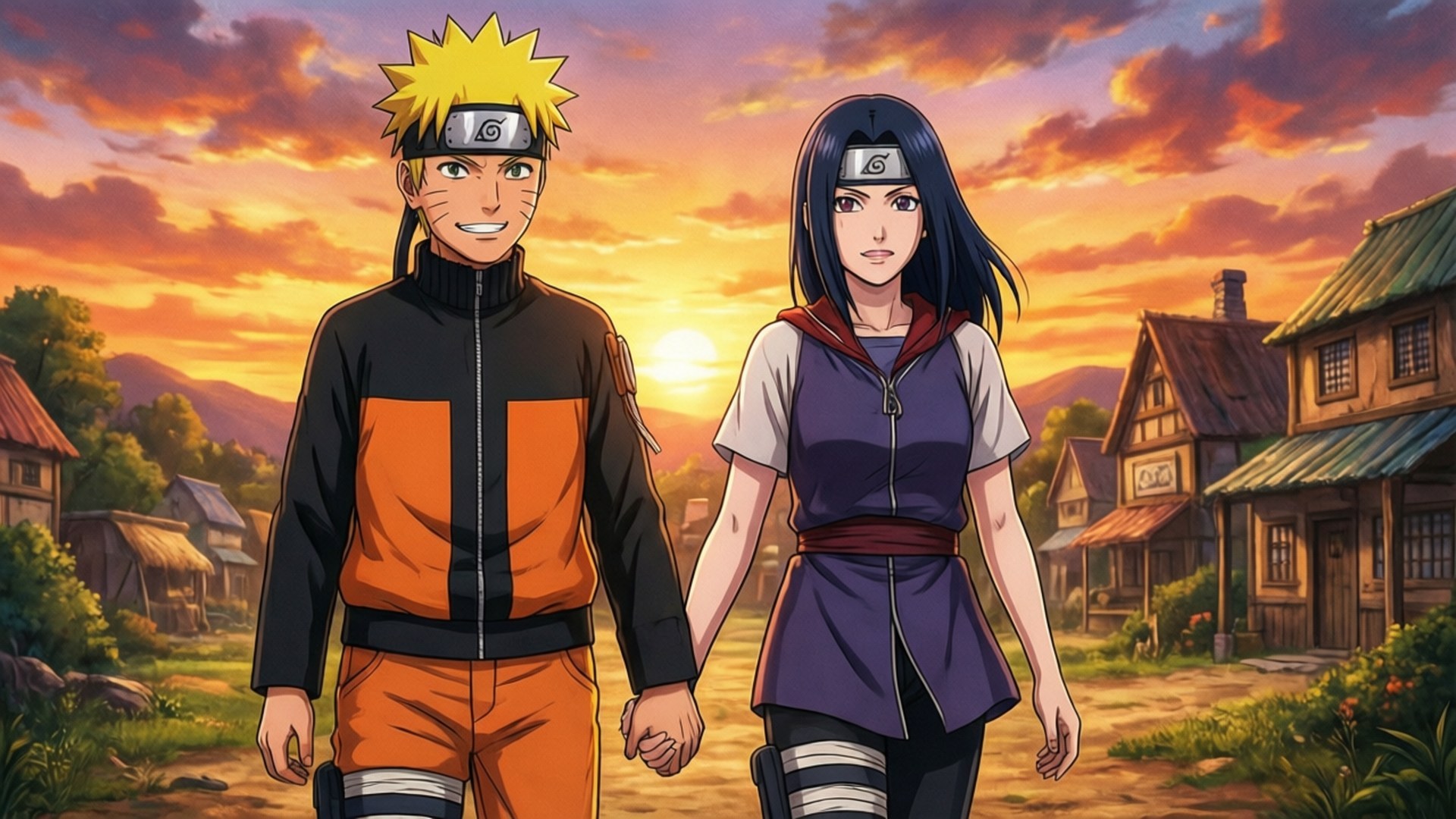 Naruto og Hinata solnedgang Bakgrunner