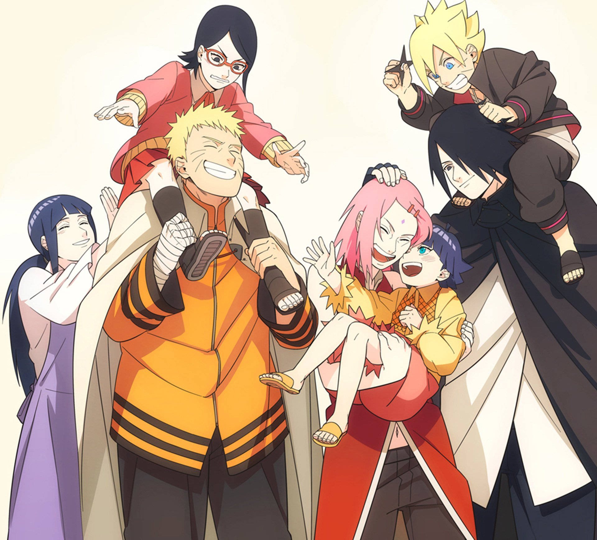 Naruto og Hinata med Sakura og Sasuke Bakgrunner