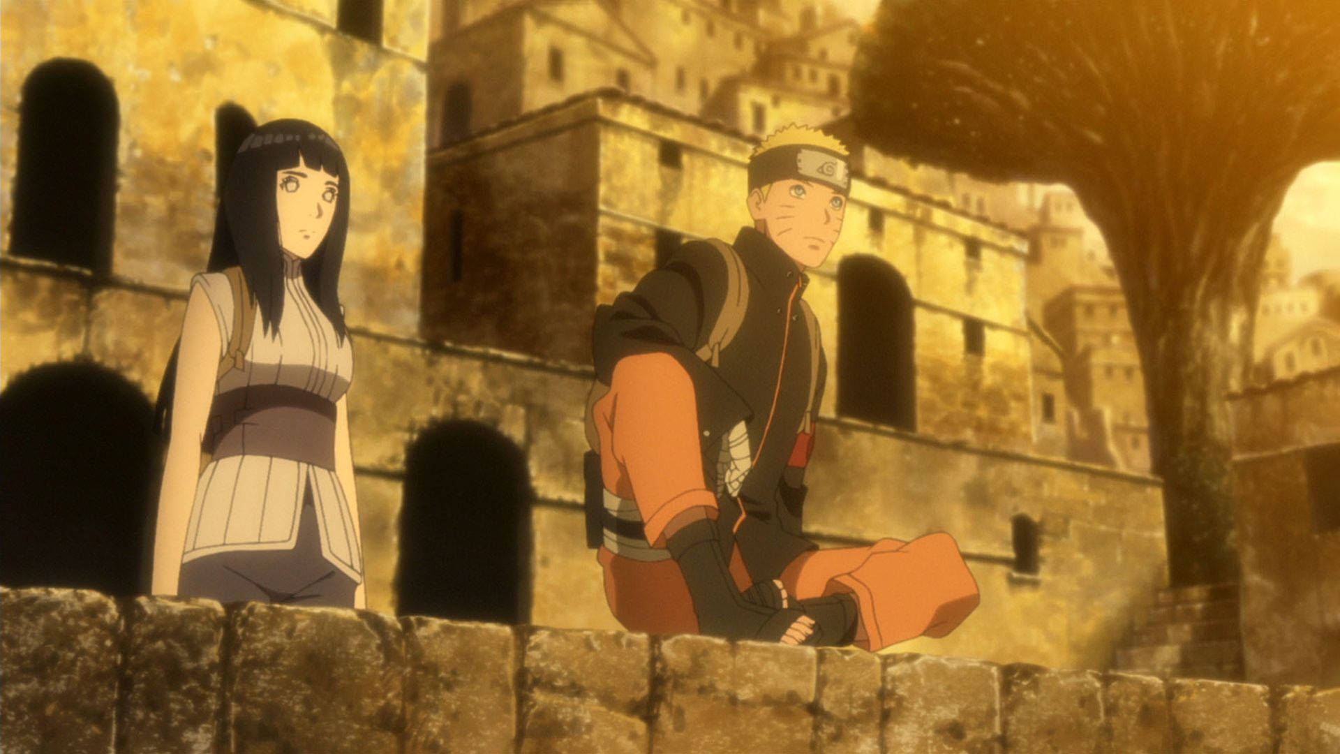 Naruto og Hinata på en steinkonstruksjon Bakgrunner
