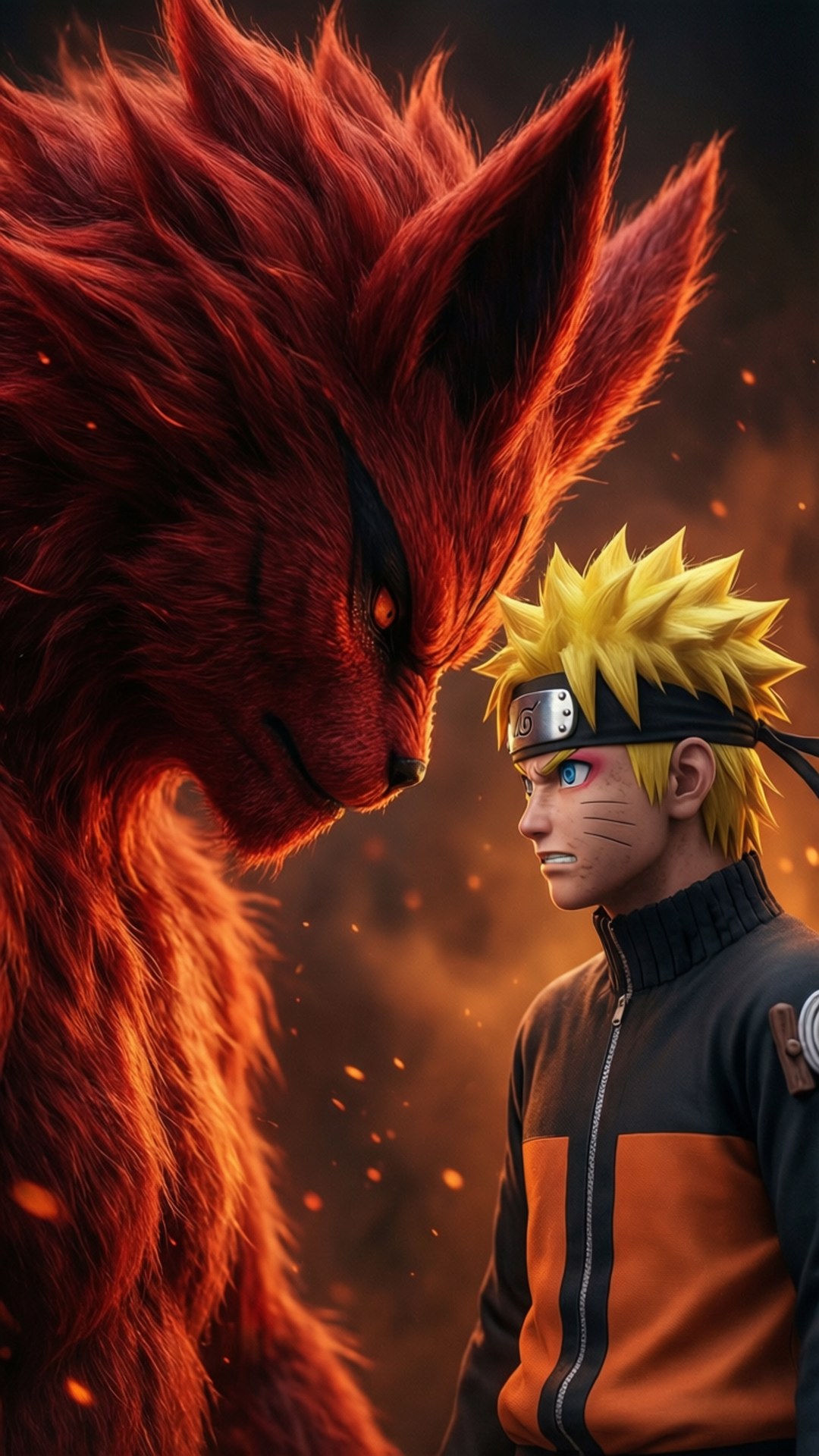 Naruto står foran Nitihalefoxen. — Naruto telefon GIF Bakgrunner