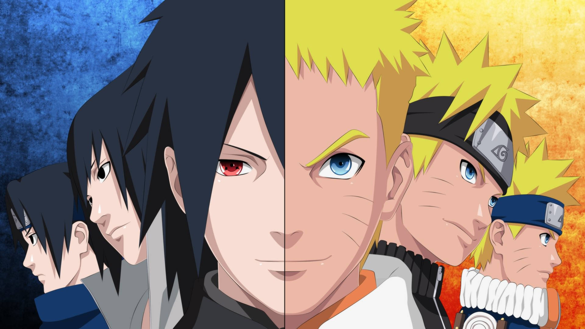 Naruto og Sasuke barn-til-voksen forvandlingsbakgrunn.