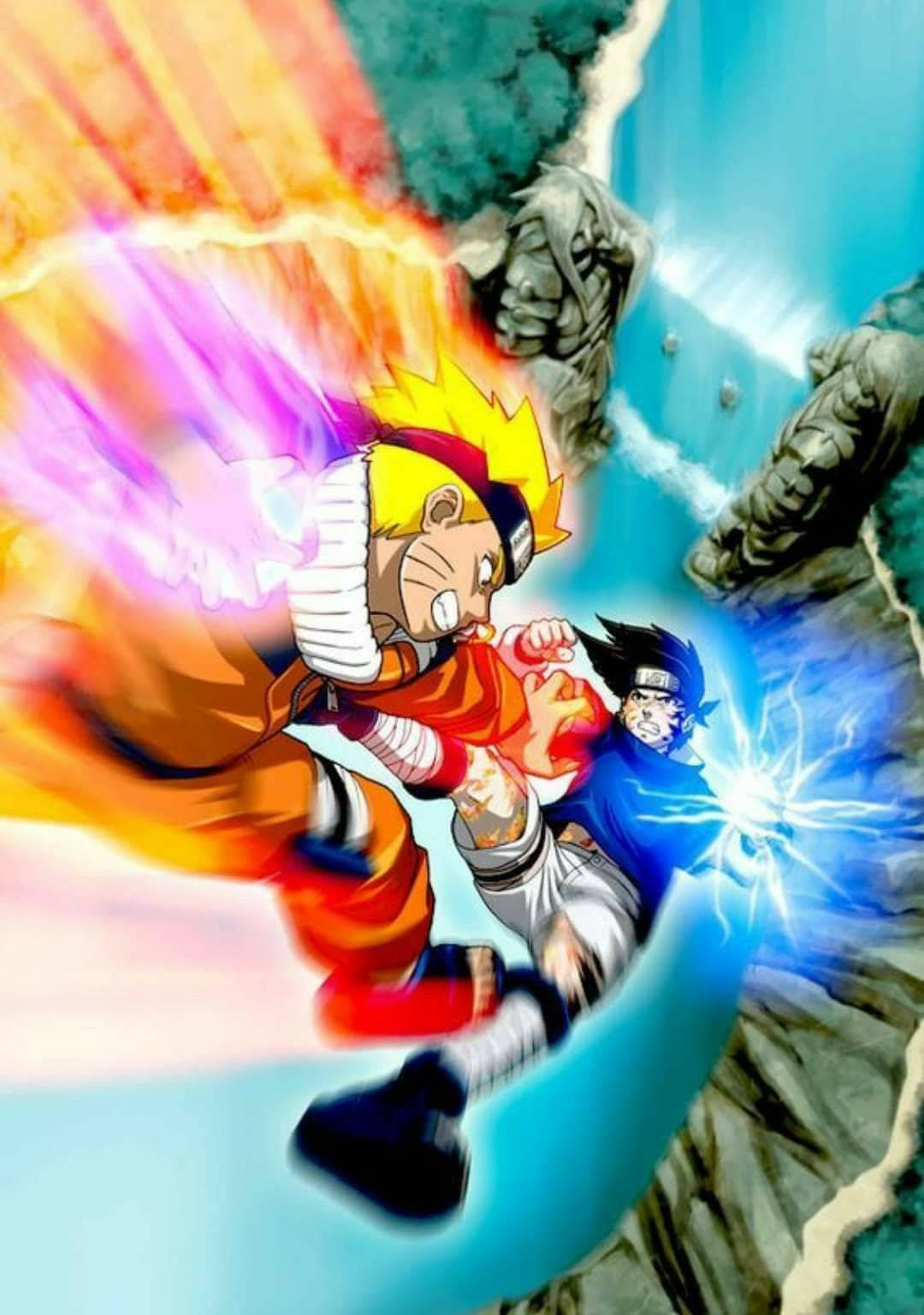 Naruto og Sasuke kjemper ved Endens Dal iPhone Bakgrunner