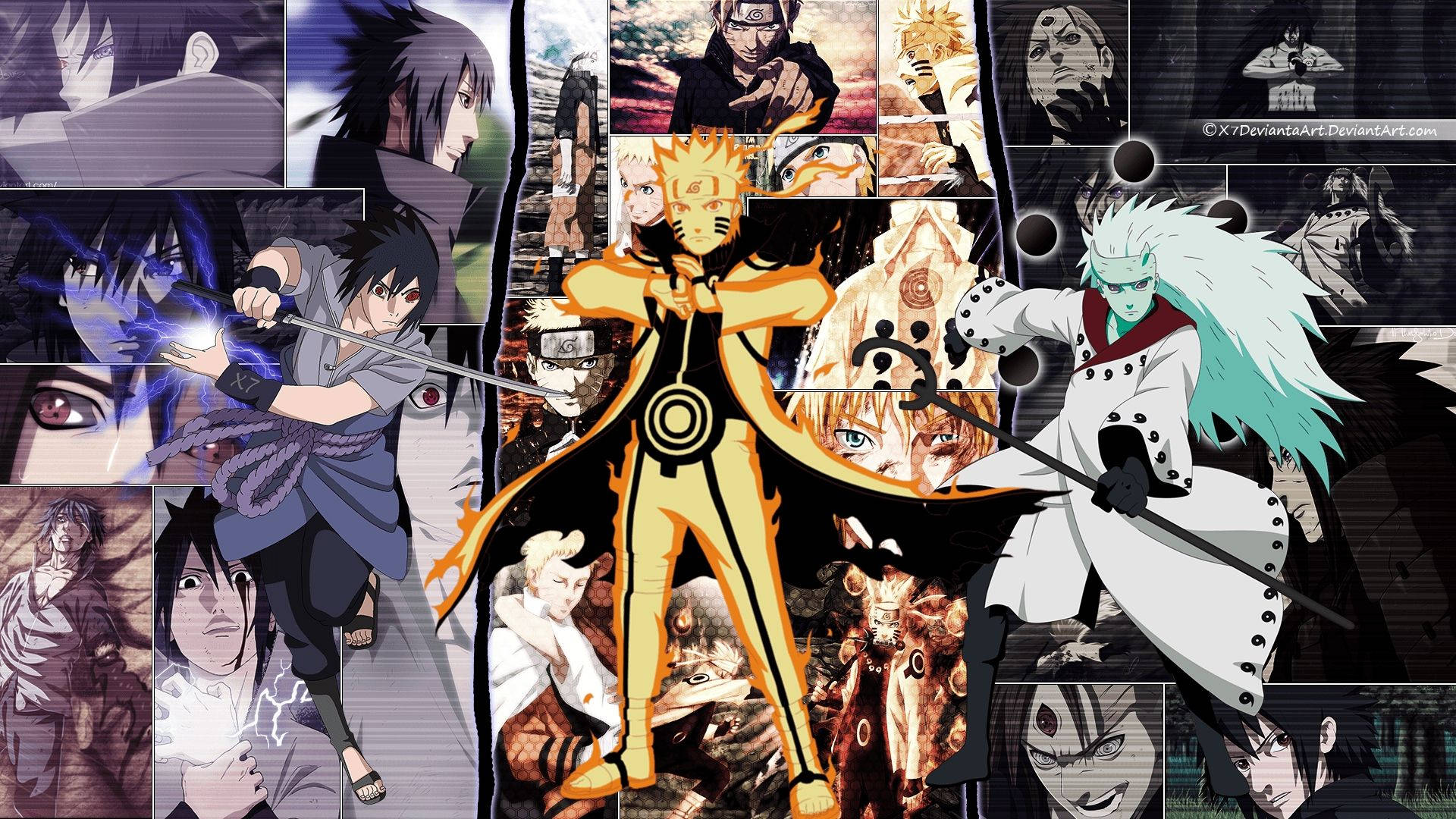 Naruto og Sasuke med Uchiha Madara Bakgrunner