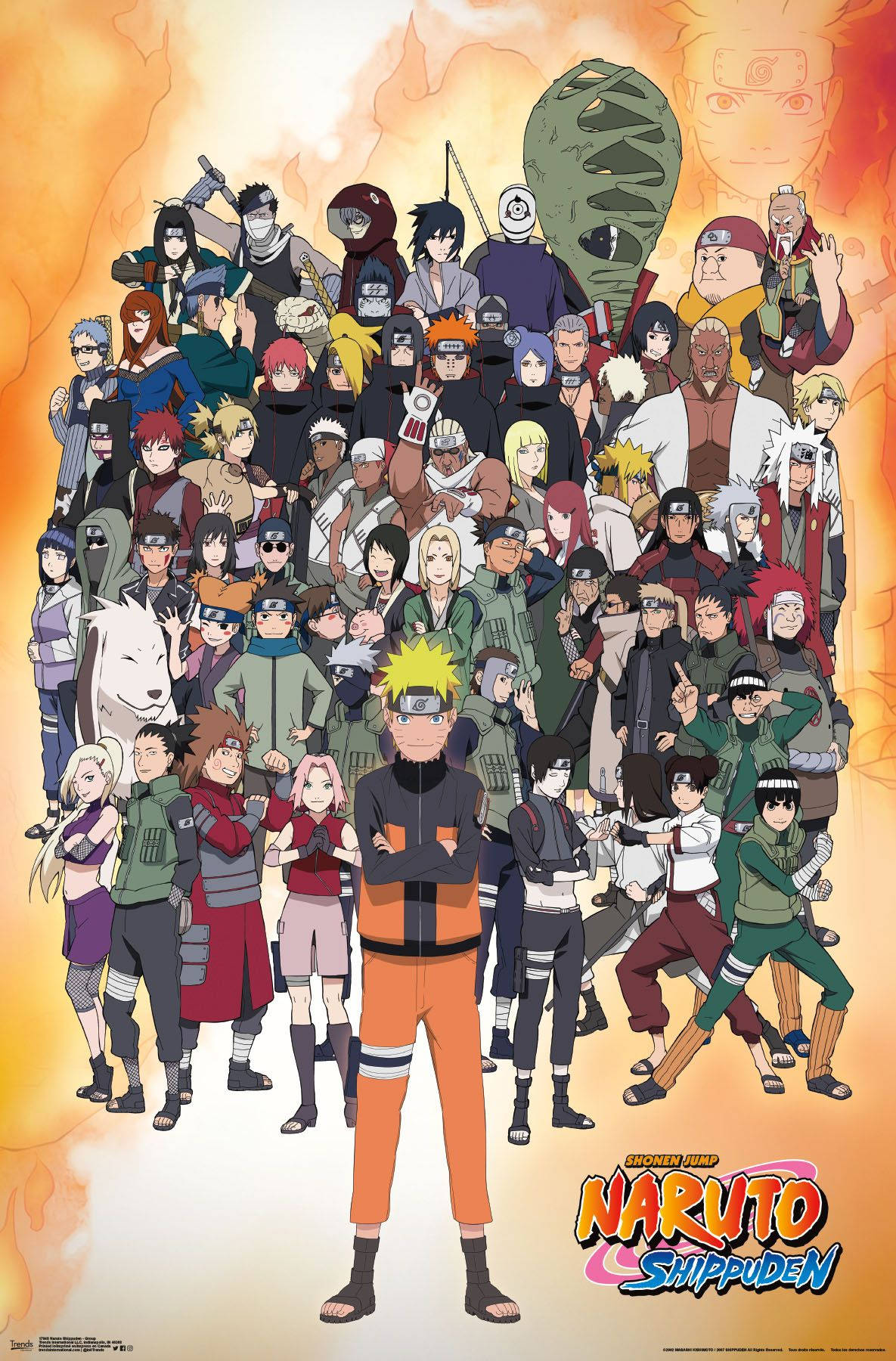 Naruto Shippuden Alle Karakterer Ildrød Plakat Bakgrunner