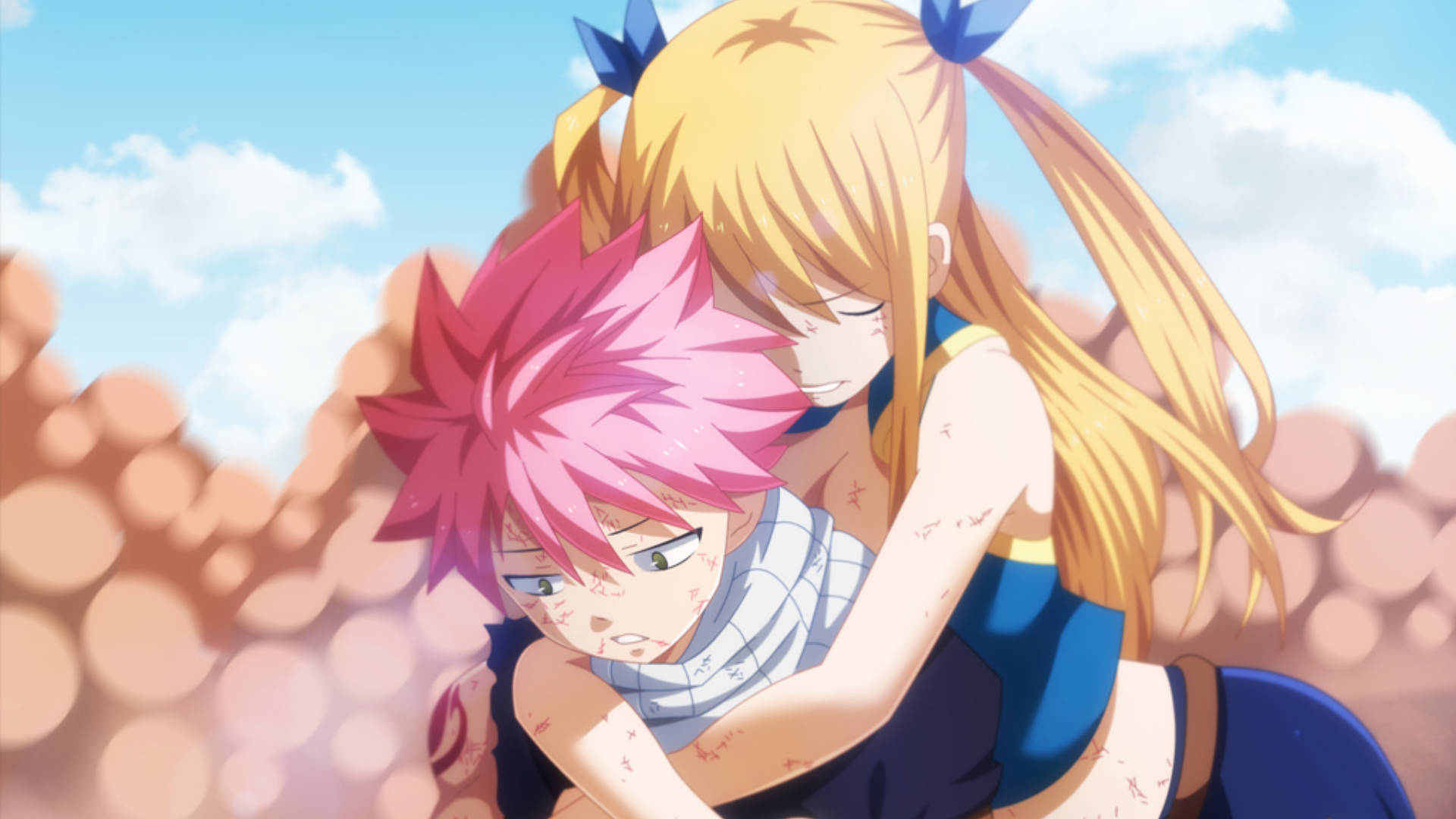 Natsu og Lucy anime klem Bakgrunner