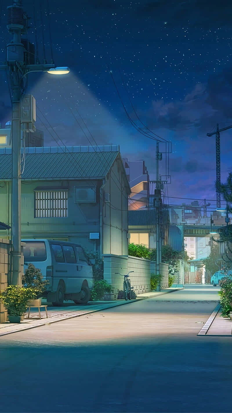 Nattlig anime-scene fra et urbant boligområde Bakgrunner