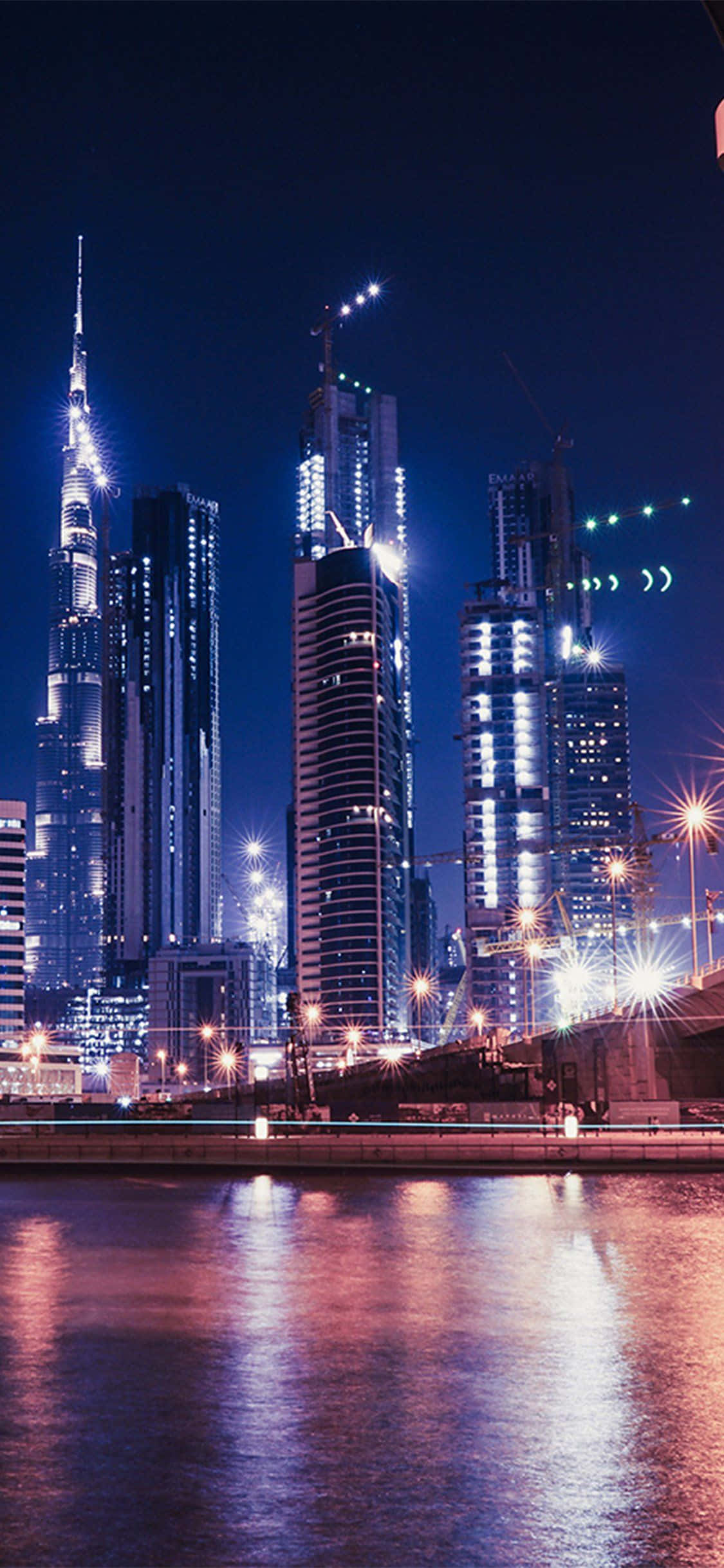 Nattutsikt Dubai City iPhone Lavt Vinkelbilde Bakgrunner