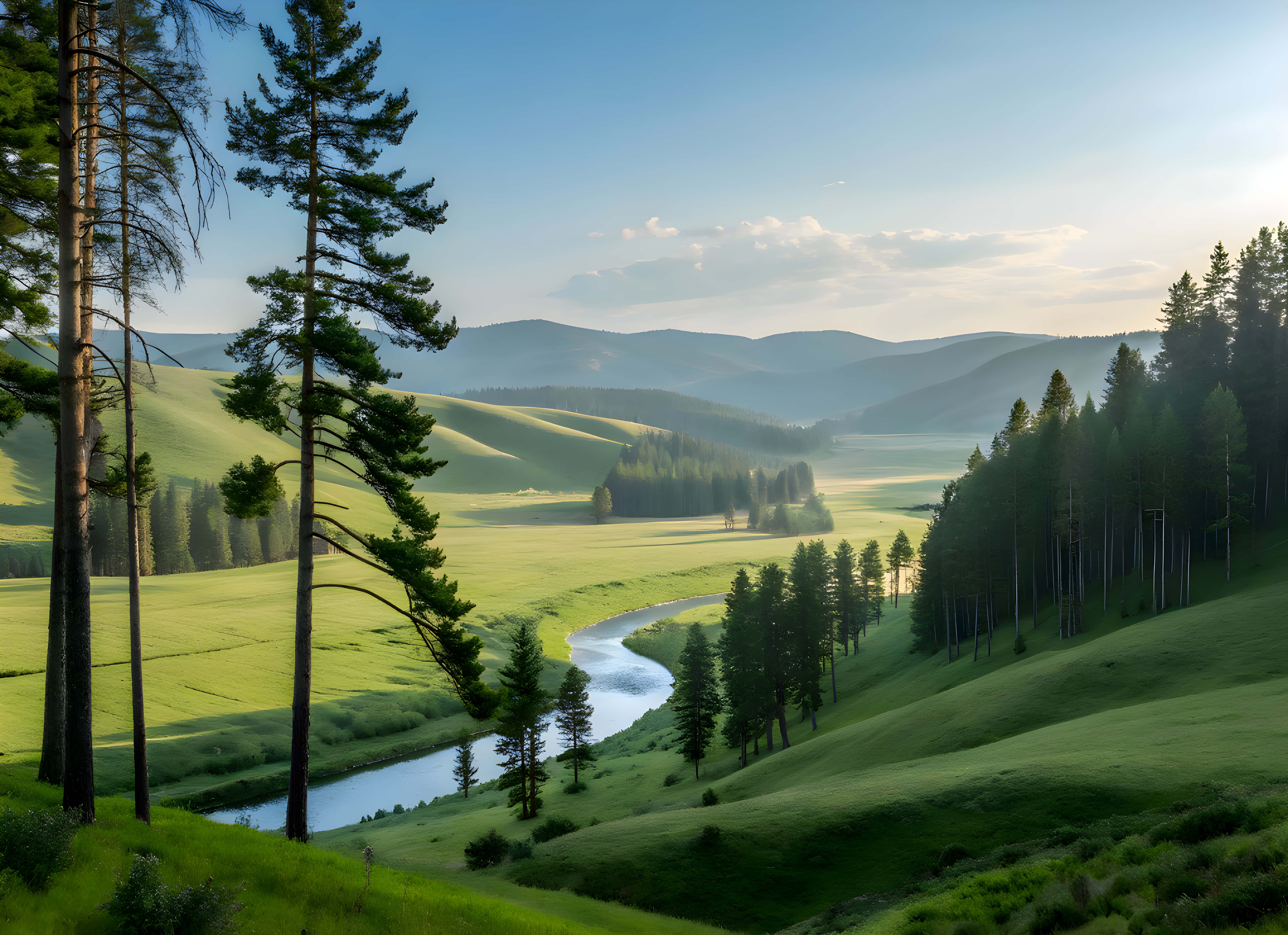 Naturutsikt med fjell og elv Bakgrunner