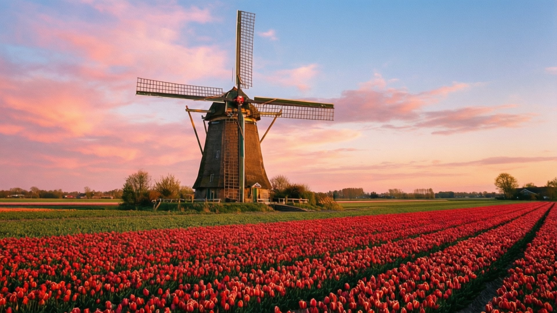 Nederlandsk Vindmølle Solnedgang Bakgrunner