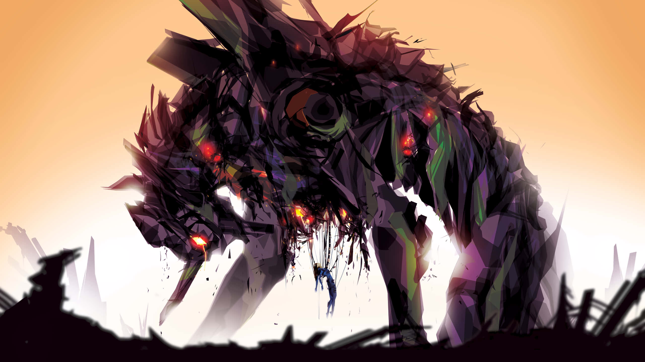 Neon Genesis Evangelions futuristiske mekaniske vokter mot skumringshimmelen Bakgrunner
