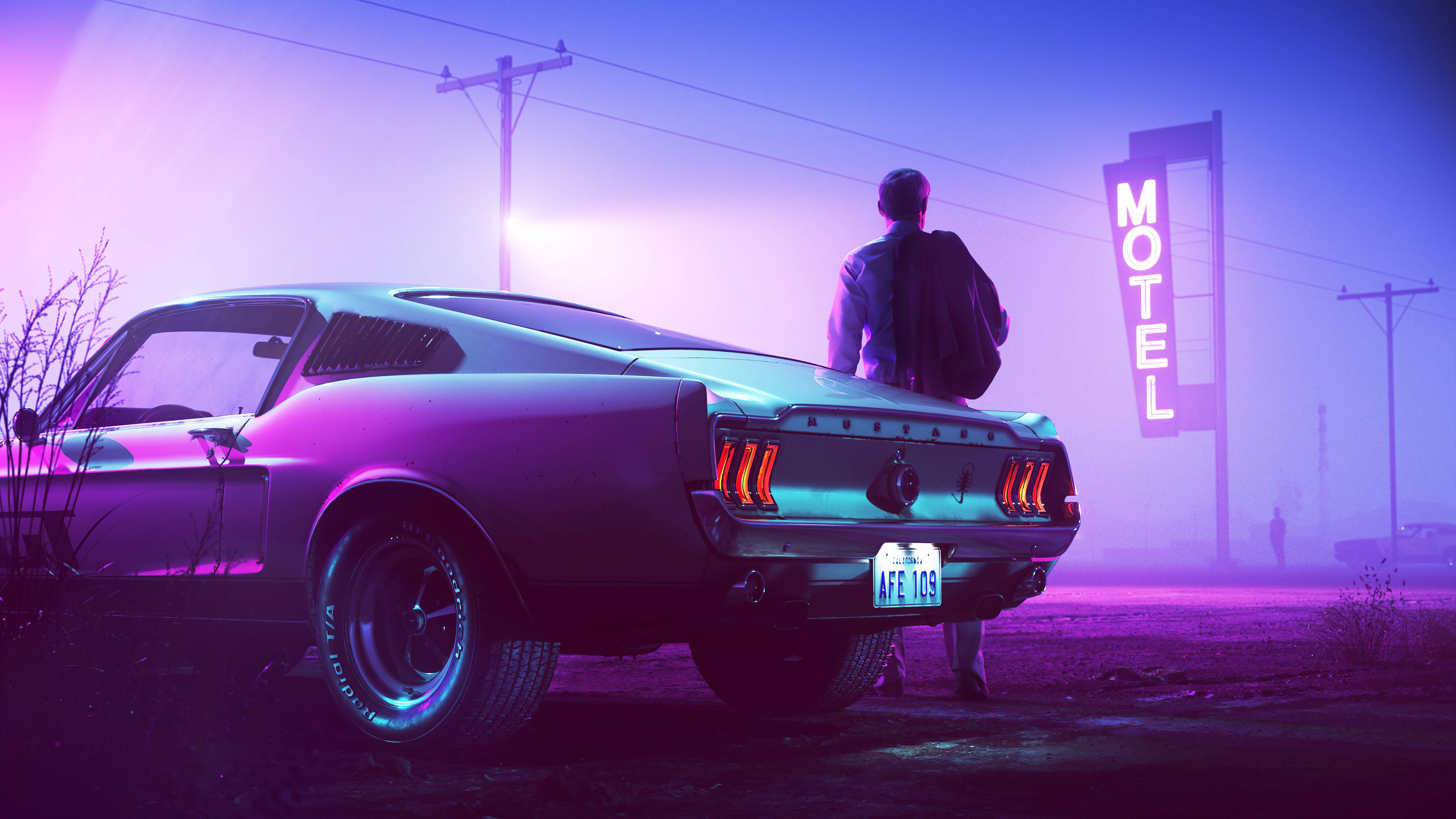Neon lilla estetisk Ford Mustang Bakgrunner