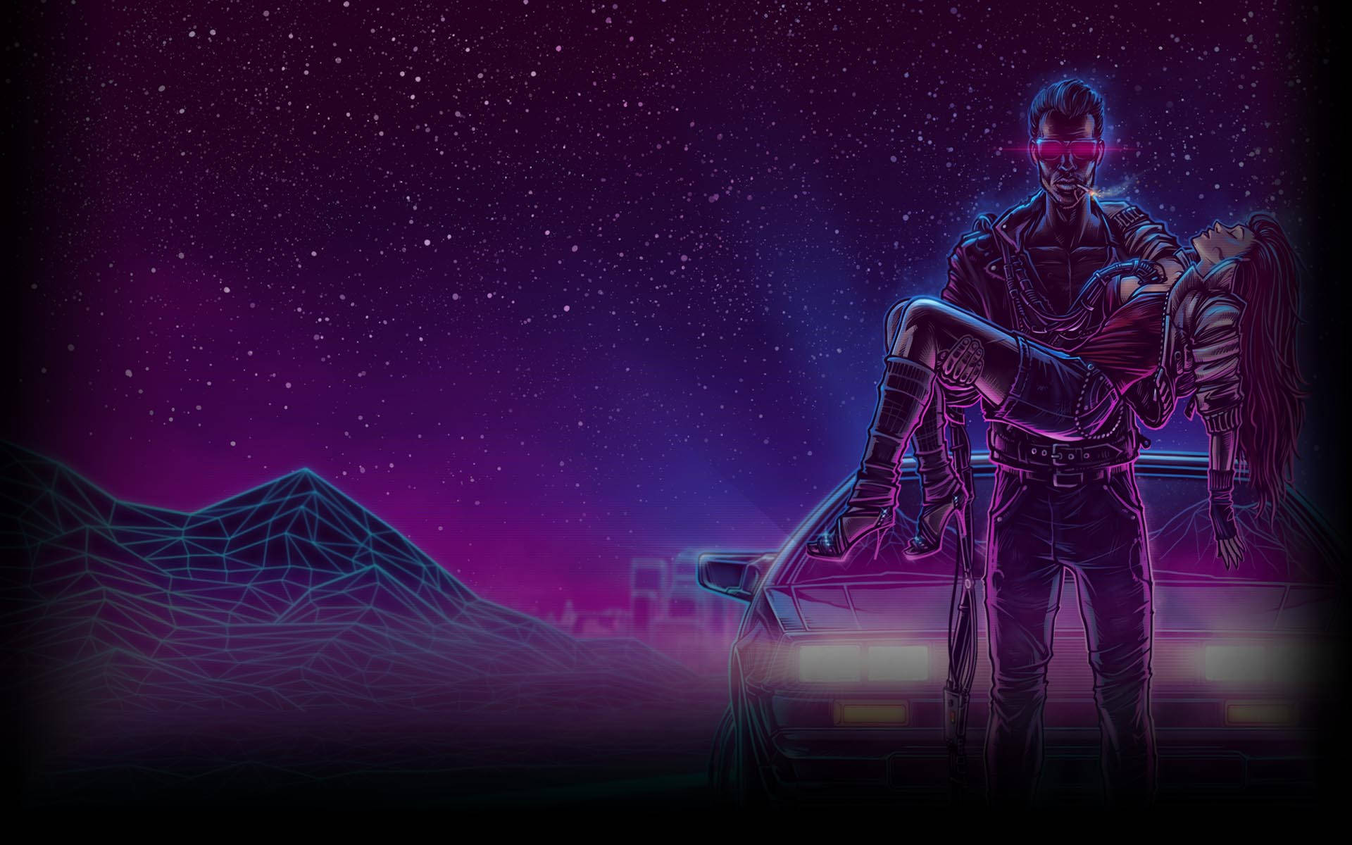 Neon lilla estetisk wireframe cyberpunk Bakgrunner