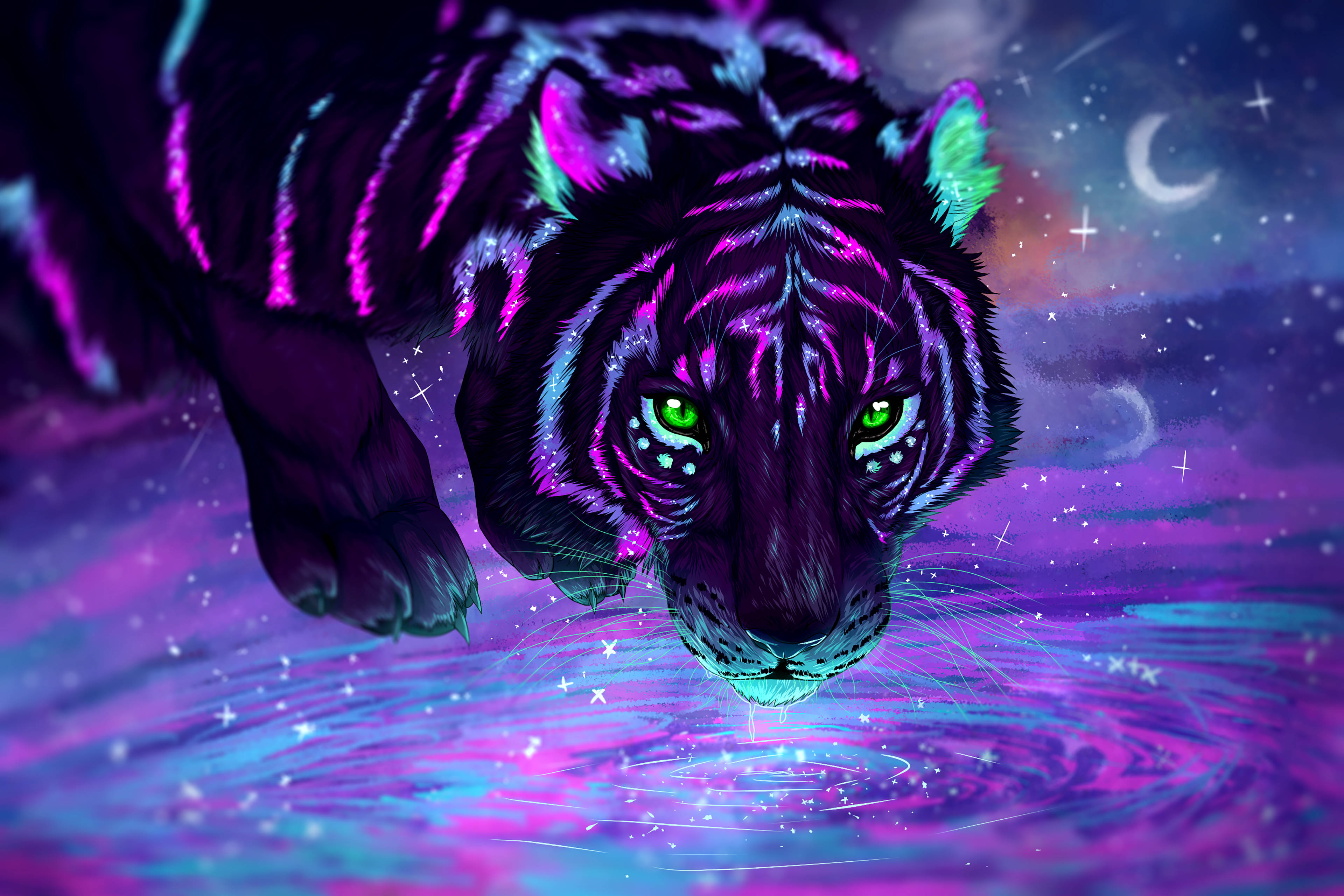 Neon lilla estetisk tiger Bakgrunner