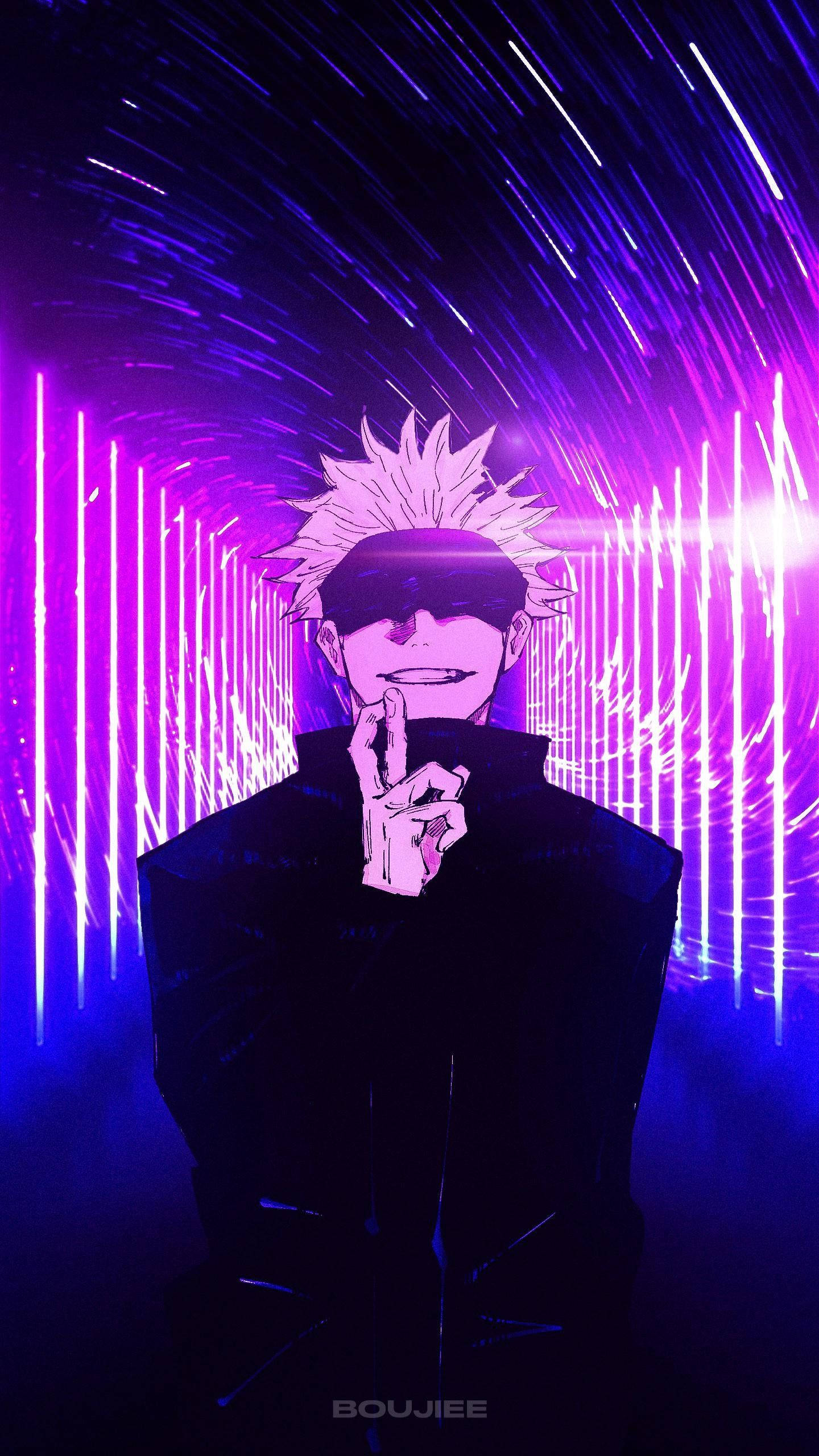 Neon Lilla Satoru Gojo Jujutsu Kaisen Telefon Bakgrunner