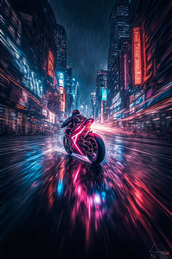 Neon Motorsykkeljakt i Mørk By Dynamisk 4K Bakgrunner
