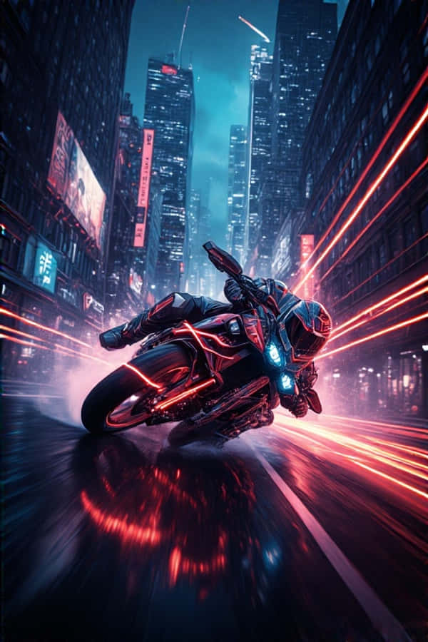 Neon Motorsykkeljakt i Mørk By Dynamisk 4K Bakgrunner