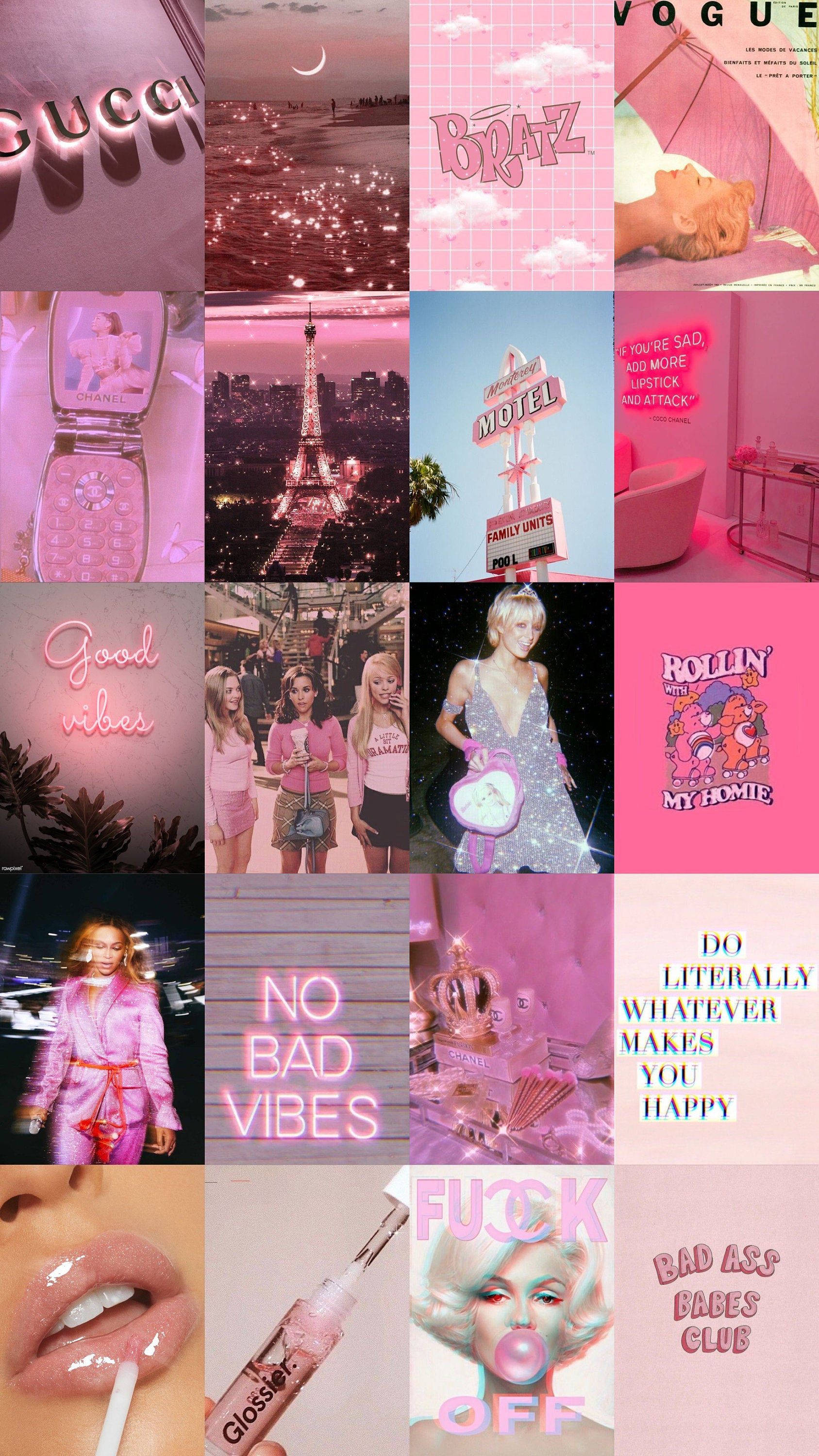 Neon Rosa Jentete Collage Bakgrunner