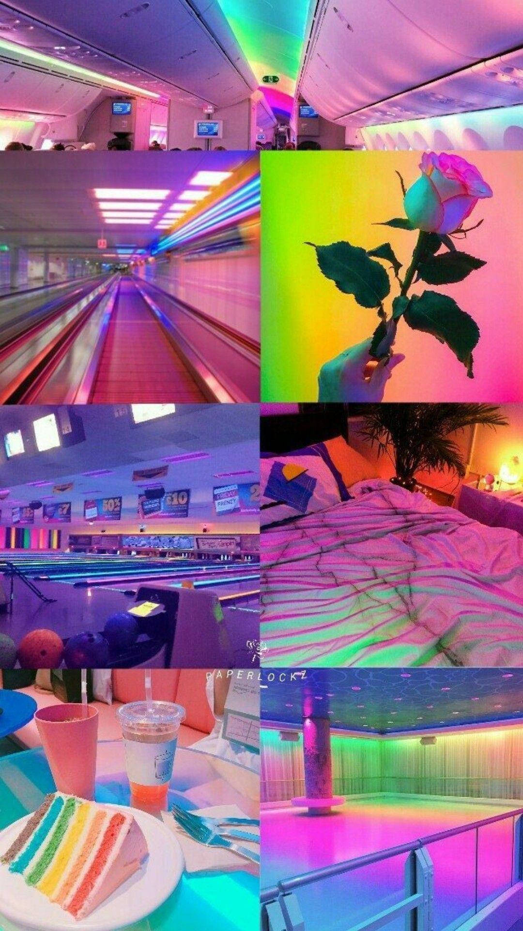 Neon rosa steder estetisk collage Bakgrunner